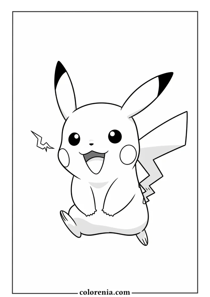 Smiling Pikachu coloring sheet – free printable pokemon page.