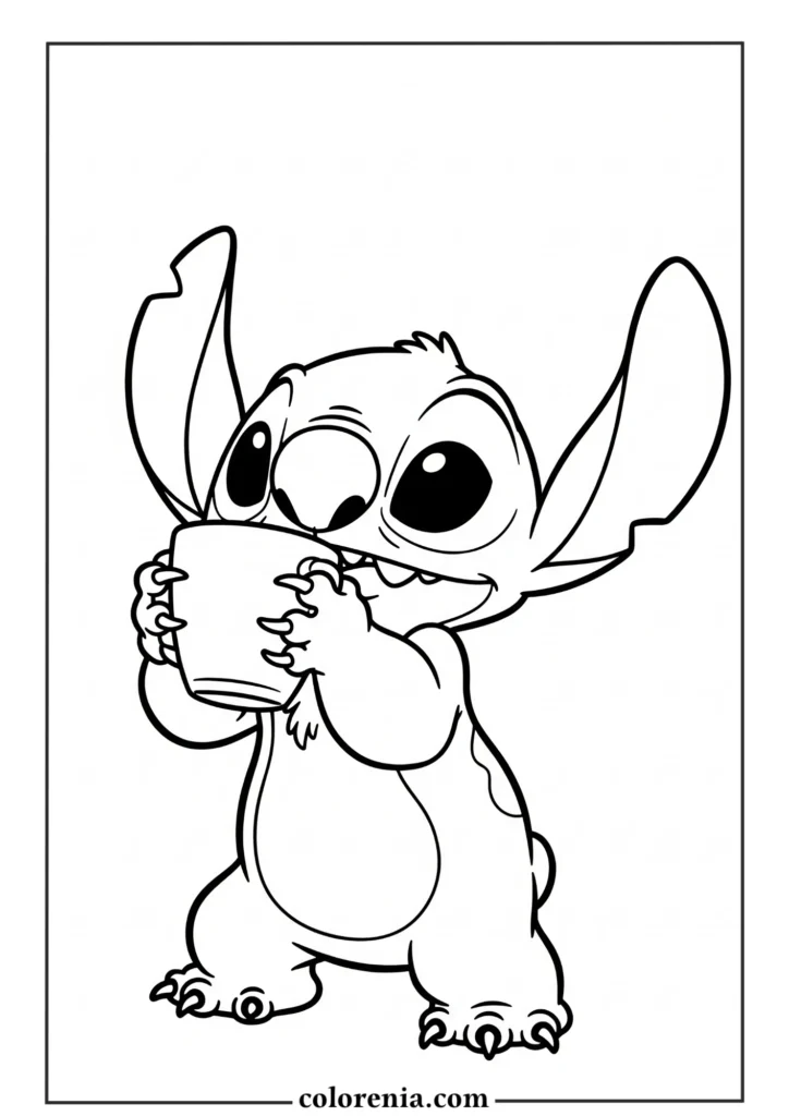 Smiling Stitch standing pose – simple Disney Stitch coloring page for toddlers