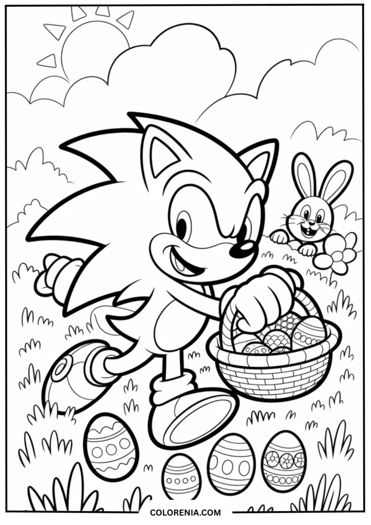 Sonic hunting for decorated Easter eggs hidden in grass and bushes