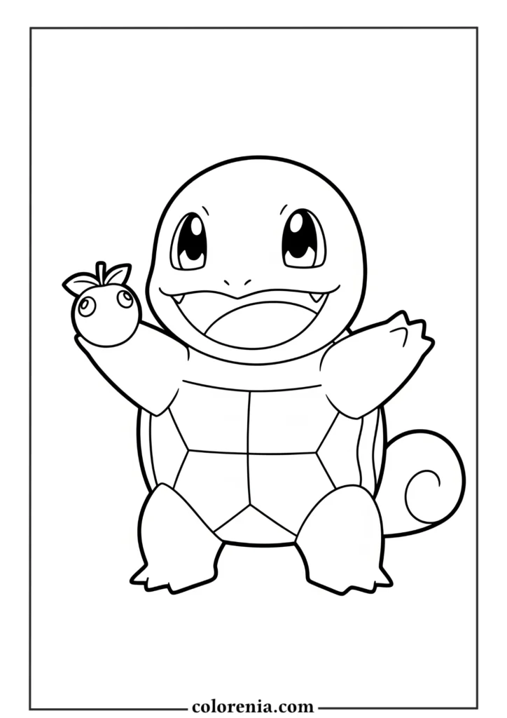Squirtle waving – easy pokemon coloring activity.