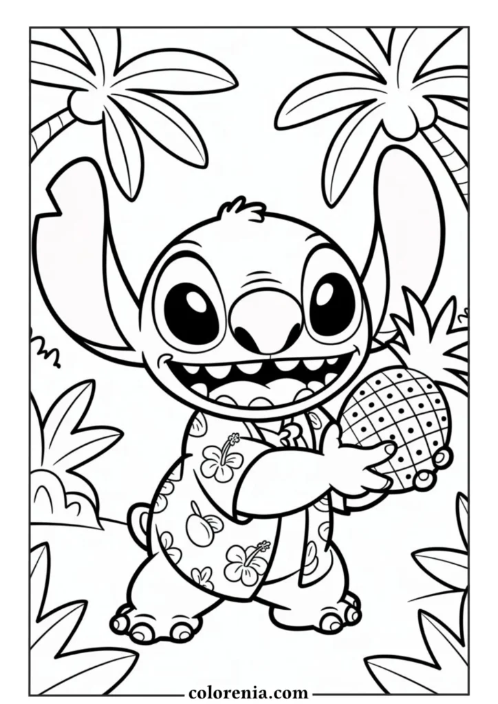Stitch tropical theme coloring page – free Hawaiian Stitch printable sheet.