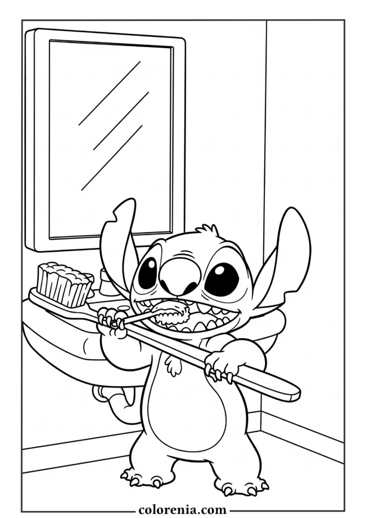 Stitch waving from a window – fun Disney character coloring printable sheet