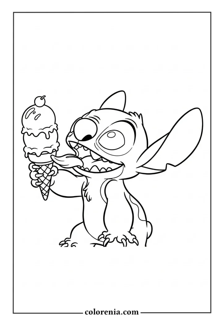 Stitch with Scrump doll – adorable Disney Stitch coloring page for kids.