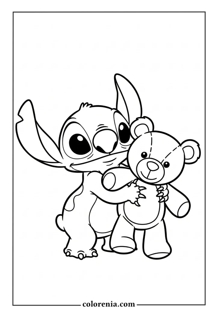 Stitch with flowers in hand – cute and fun Disney coloring page for all ages
