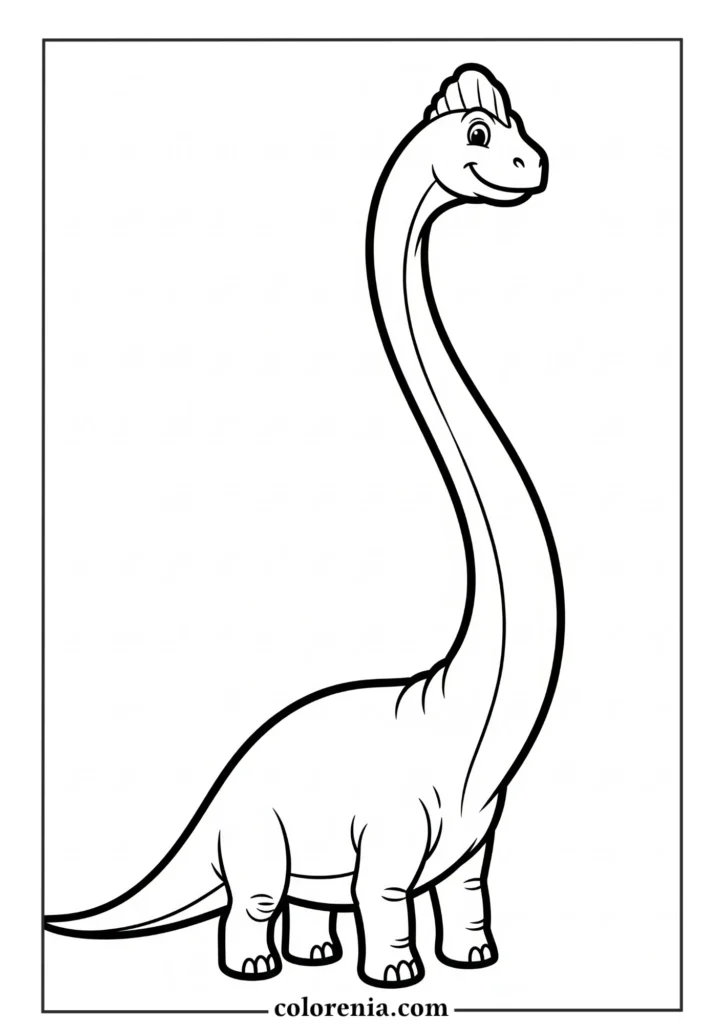 Tall Dinosaur Neck - Long-necked dinosaur coloring page, reaching dinosaur drawing, height prehistoric animal