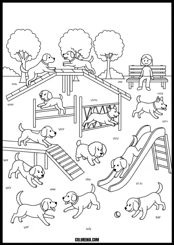 webp.41 - Nature dogs coloring page - outdoor pet activity scene