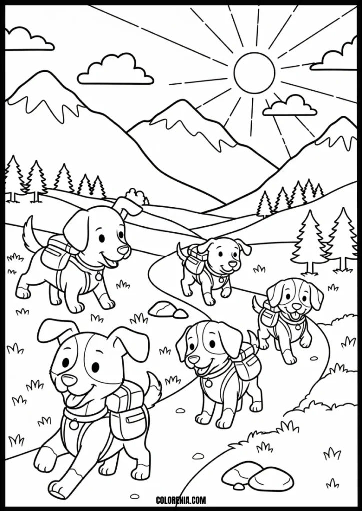 webp.43 - Explorer dog coloring template - adventurous pet page