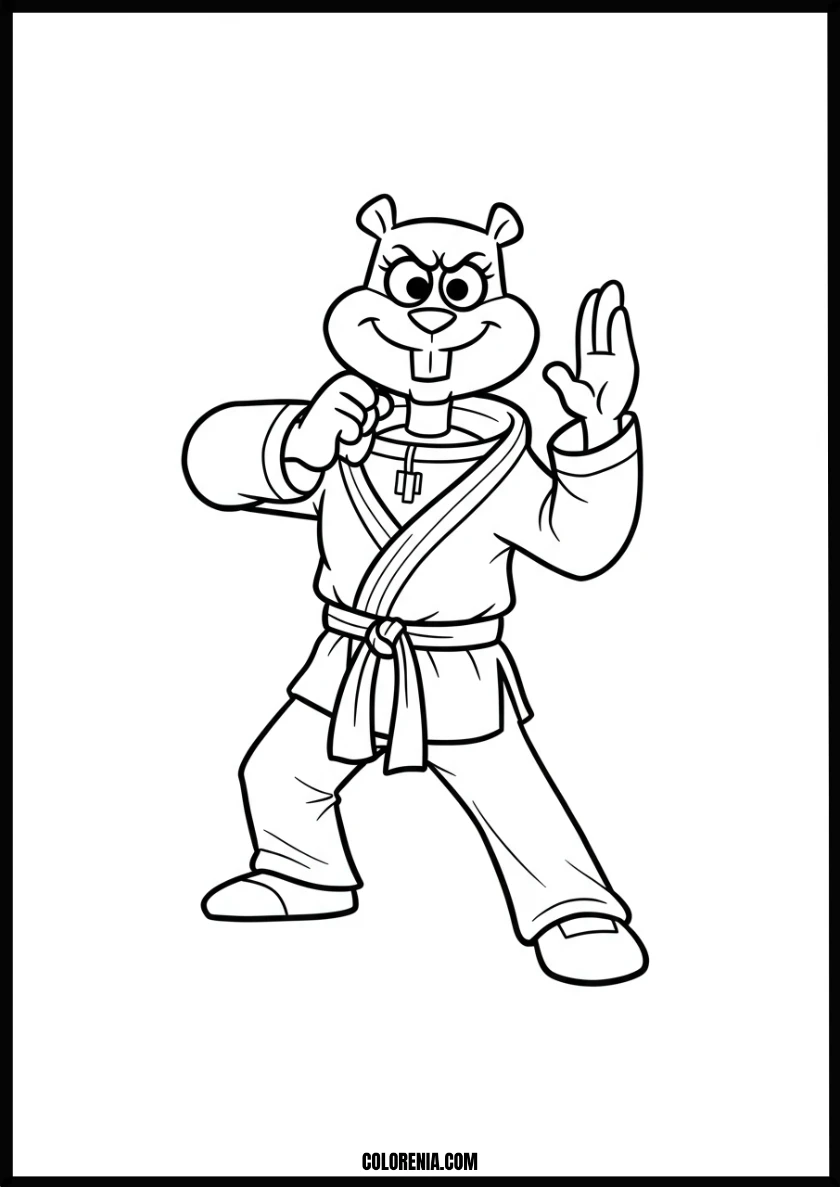 Action Packed Sandy Cheeks Karate Champion Coloring Page