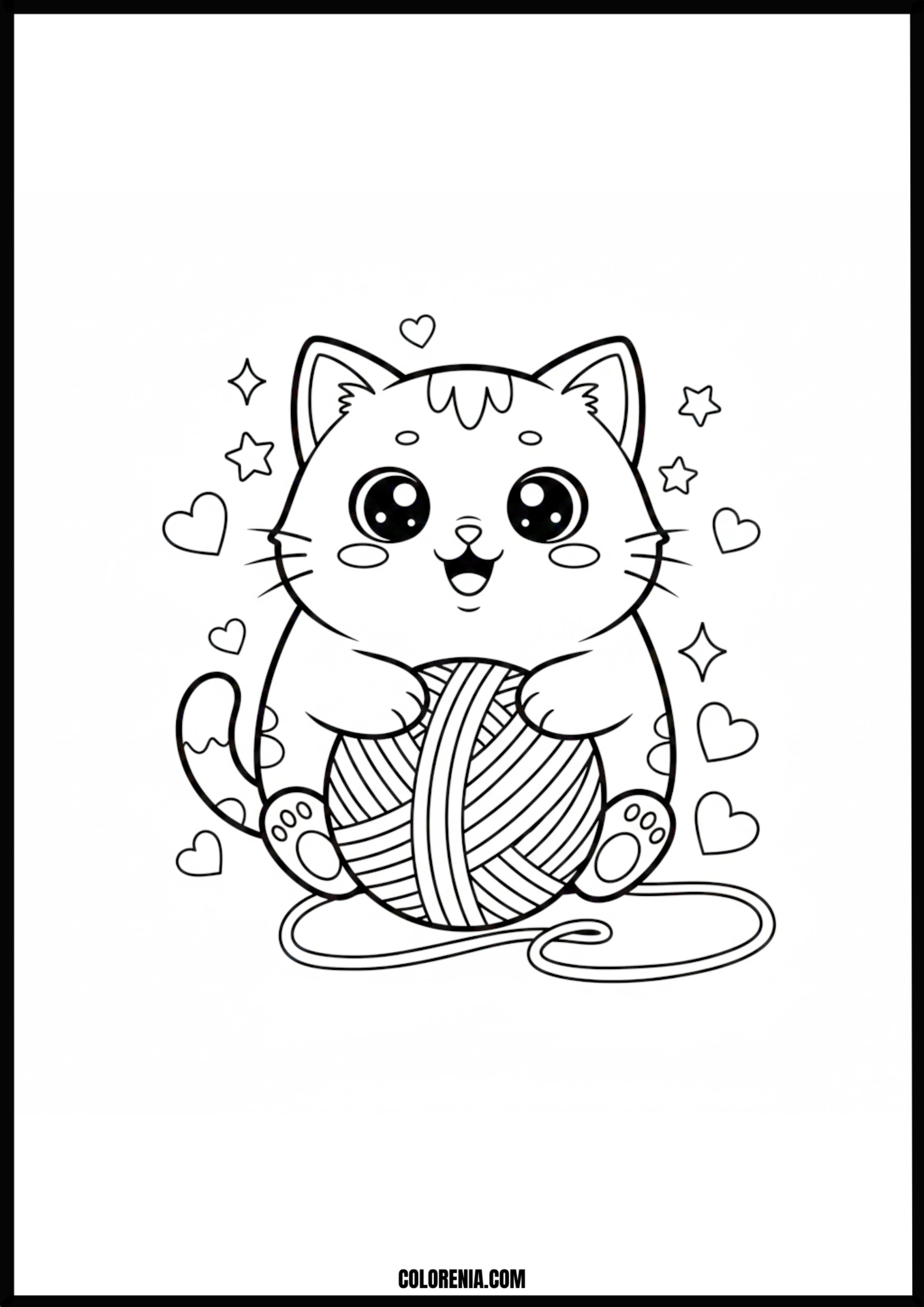 Adorable Kitten With Yarn Coloring Page