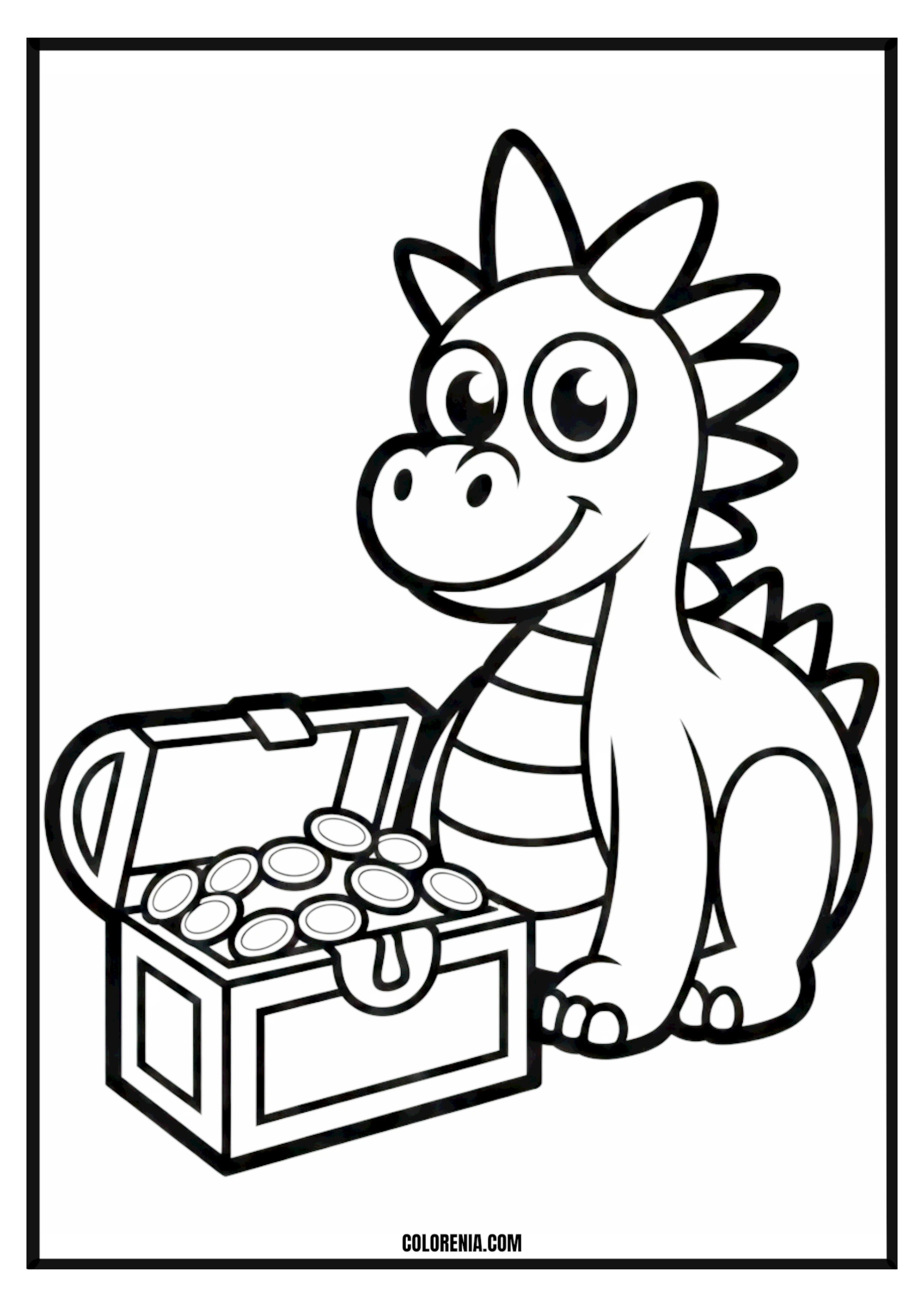 Baby Dragon Treasure Chest Coloring
