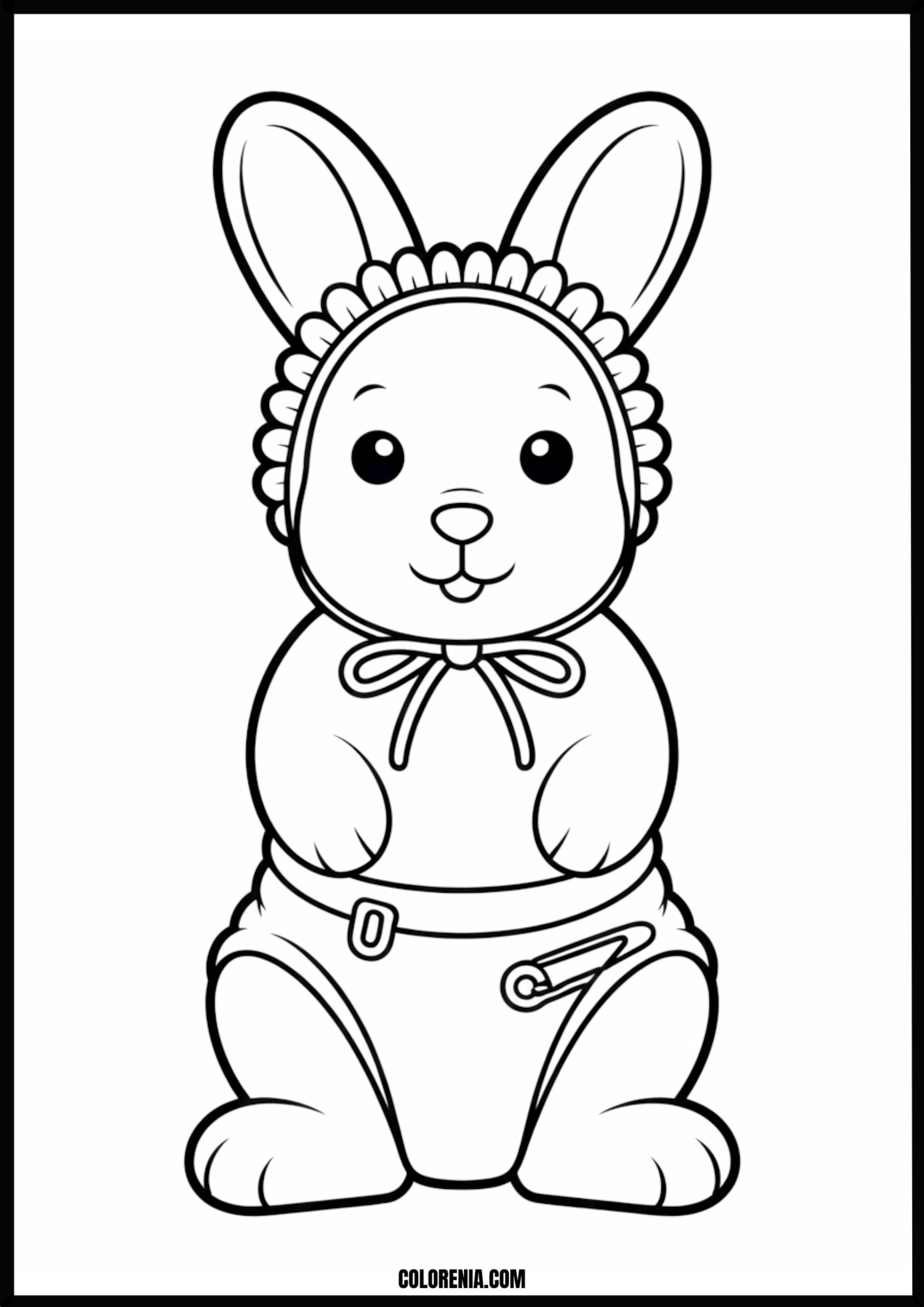 Baby Rabbit In Bonnet And Diaper Printable Coloring Page Coloring page of baby rabbit in bonnet and diaper
