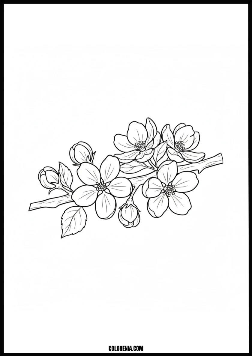 Beautiful Blooming Apple Blossom Branch Coloring Page