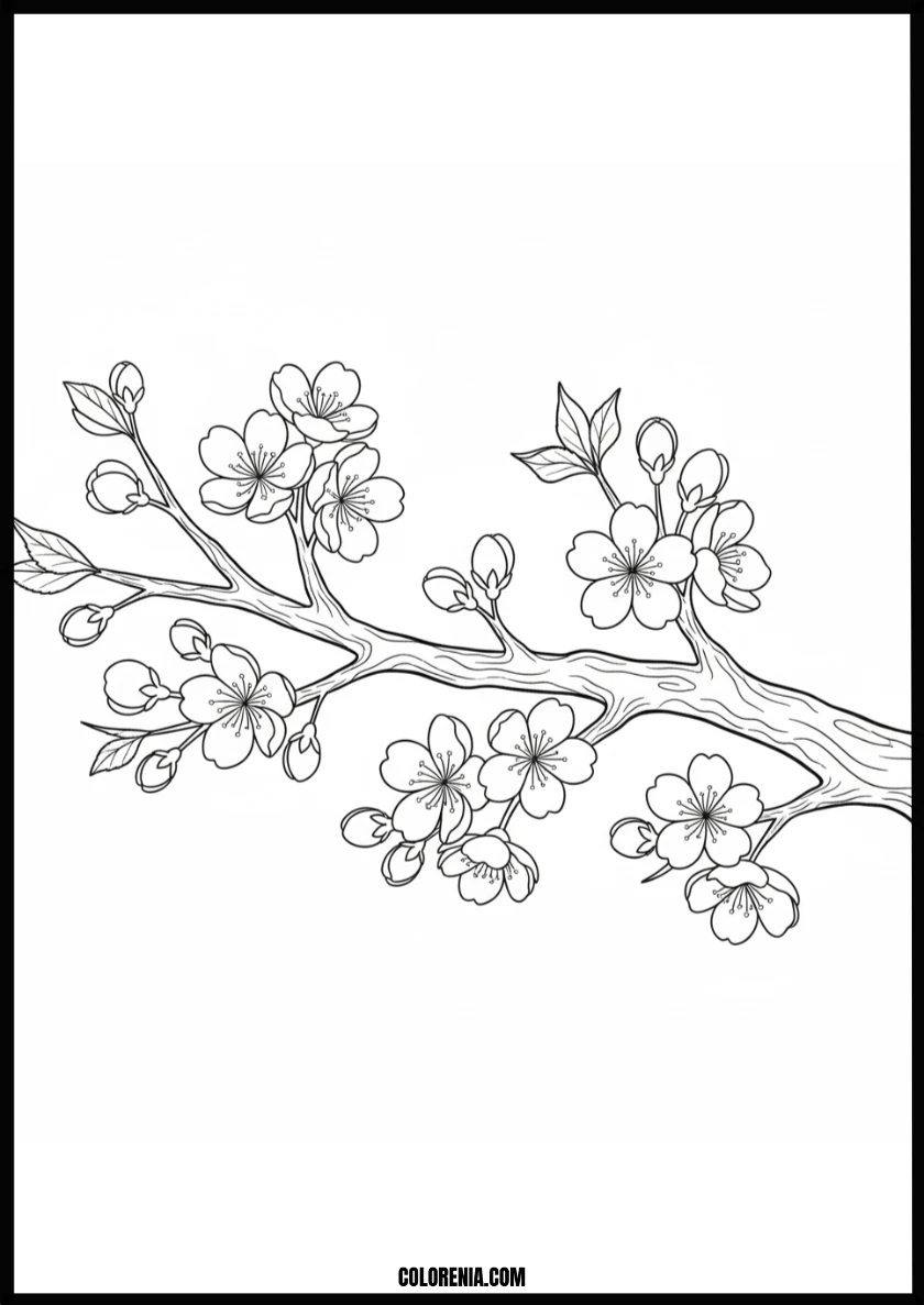 Beautiful Cherry Blossom Branch Coloring Page