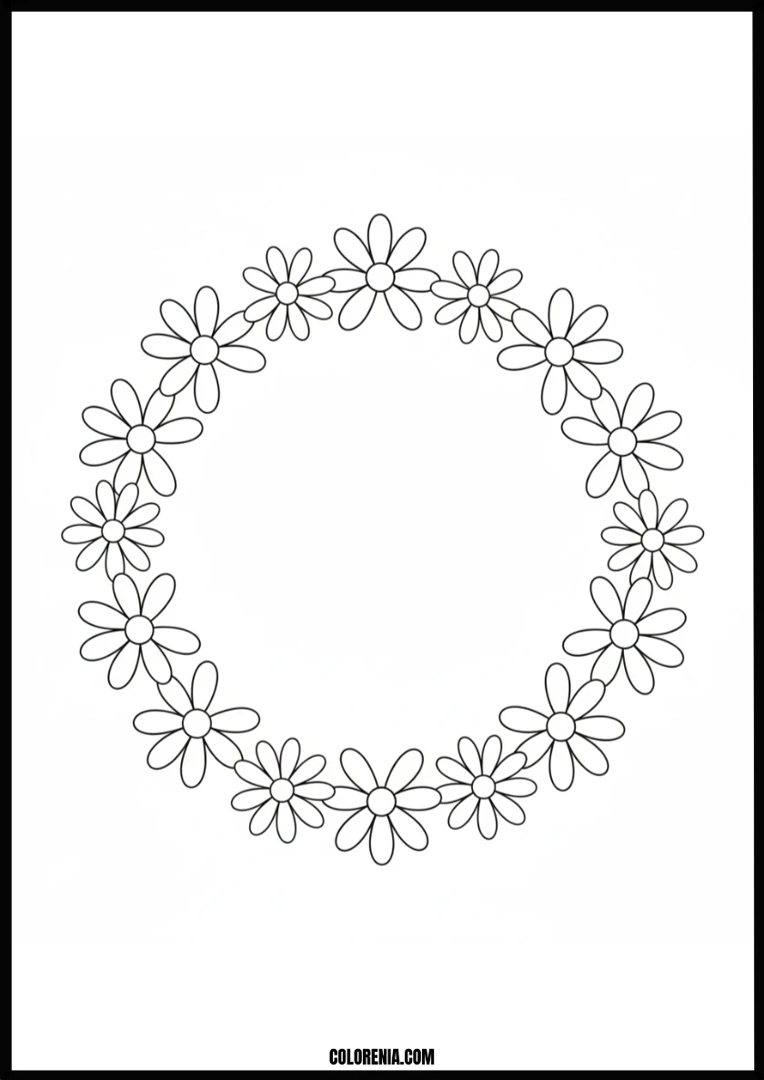Beautiful Daisy Flower Wreath Frame Coloring Page