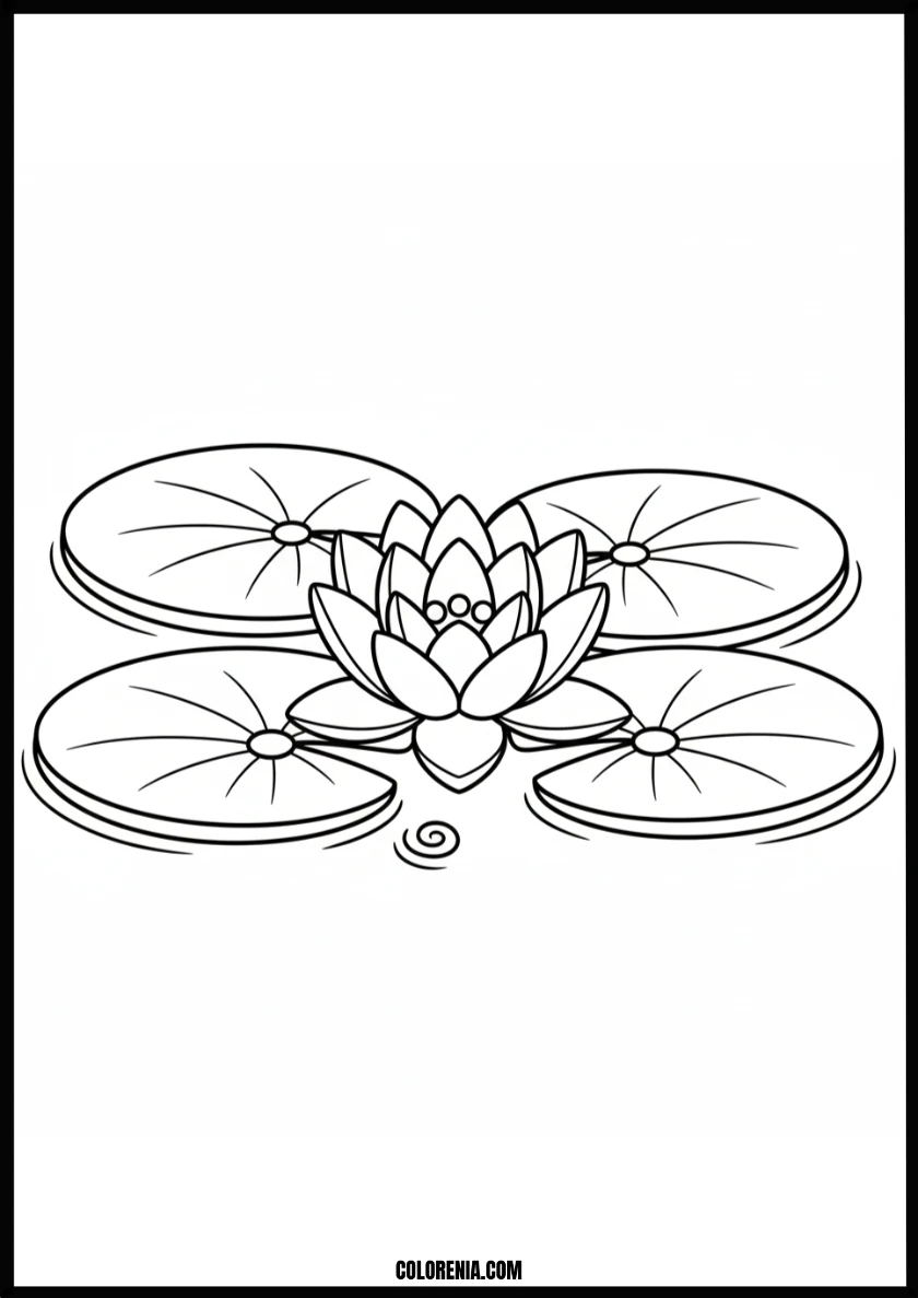 Beautiful Water Lily and Lily Pads Coloring Page