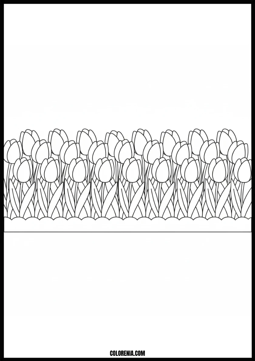 Blooming Tulip Garden Coloring Page