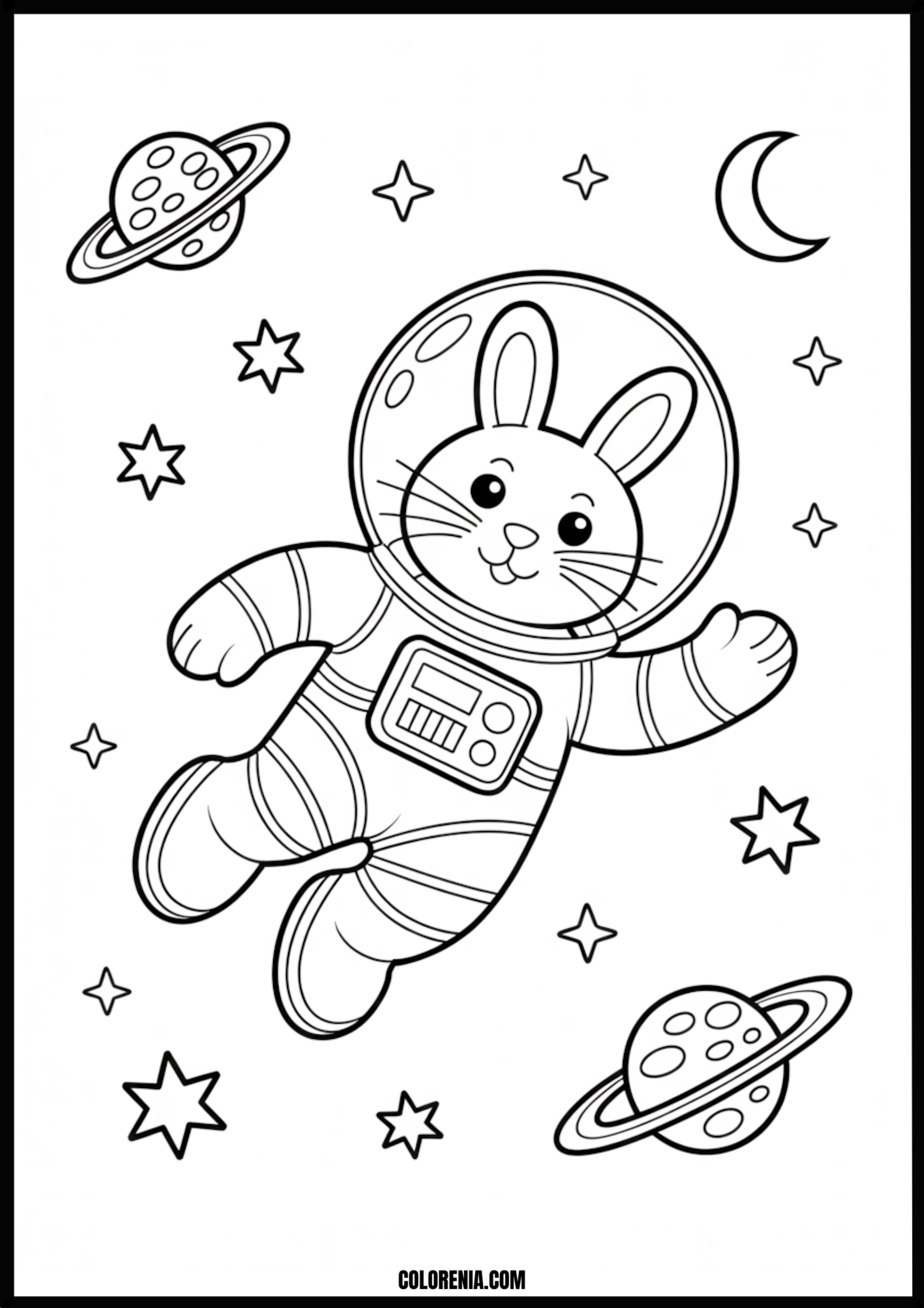 Bunny Astronaut Floating In Space Printable Coloring Page Coloring page of bunny astronaut floating in space