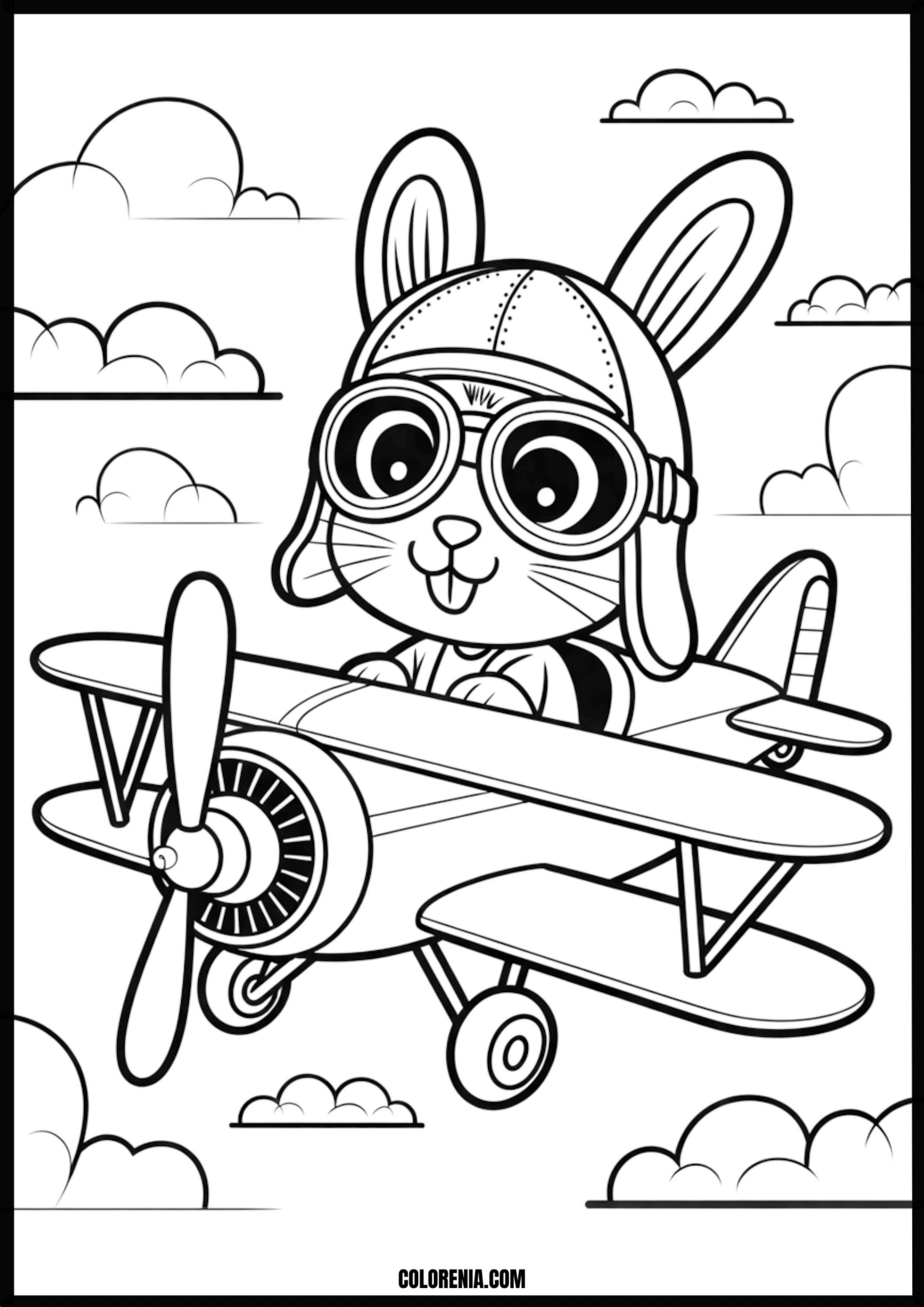 Bunny Aviator Biplane Printable Coloring Page Coloring page of bunny aviator biplane