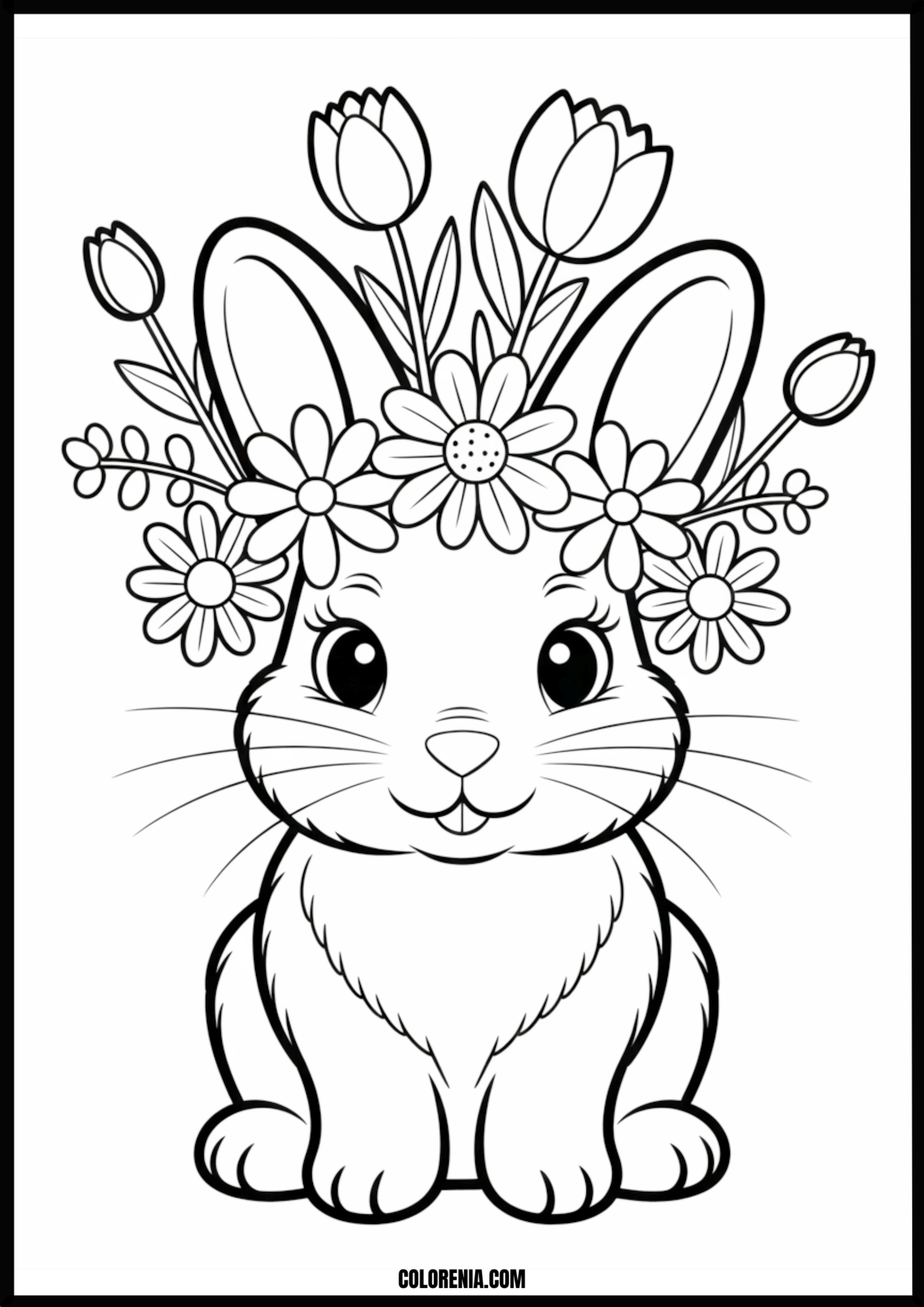 Bunny Flower Crown Printable Coloring Page Coloring page of bunny flower crown