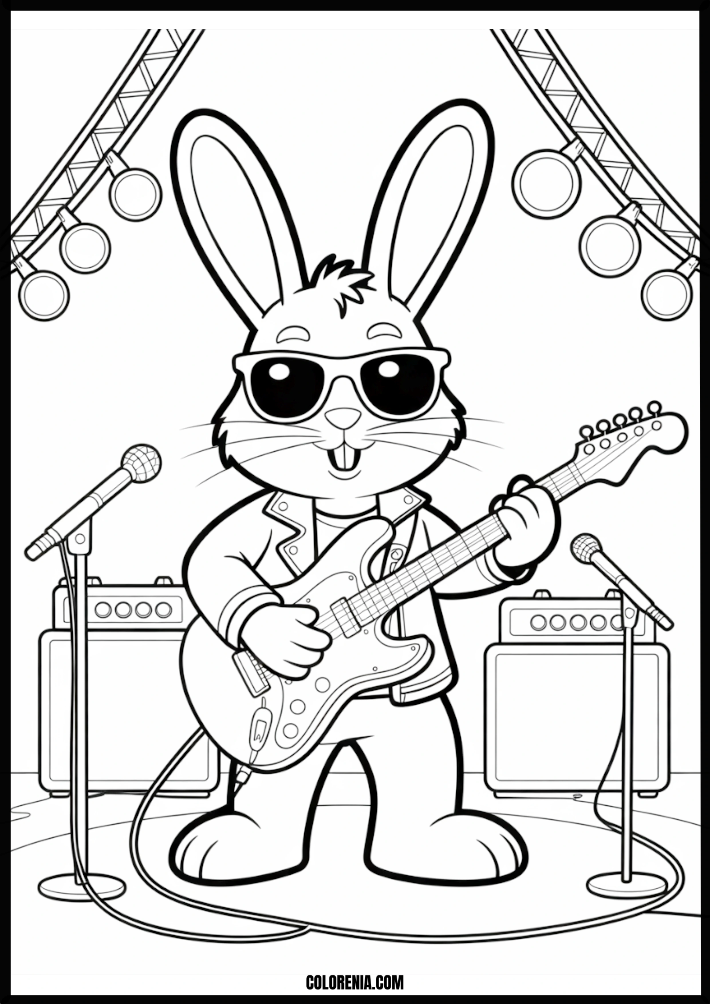 Bunny Rocker Playing Electric Guitar Printable Coloring Page Coloring page of bunny rocker playing electric guitar