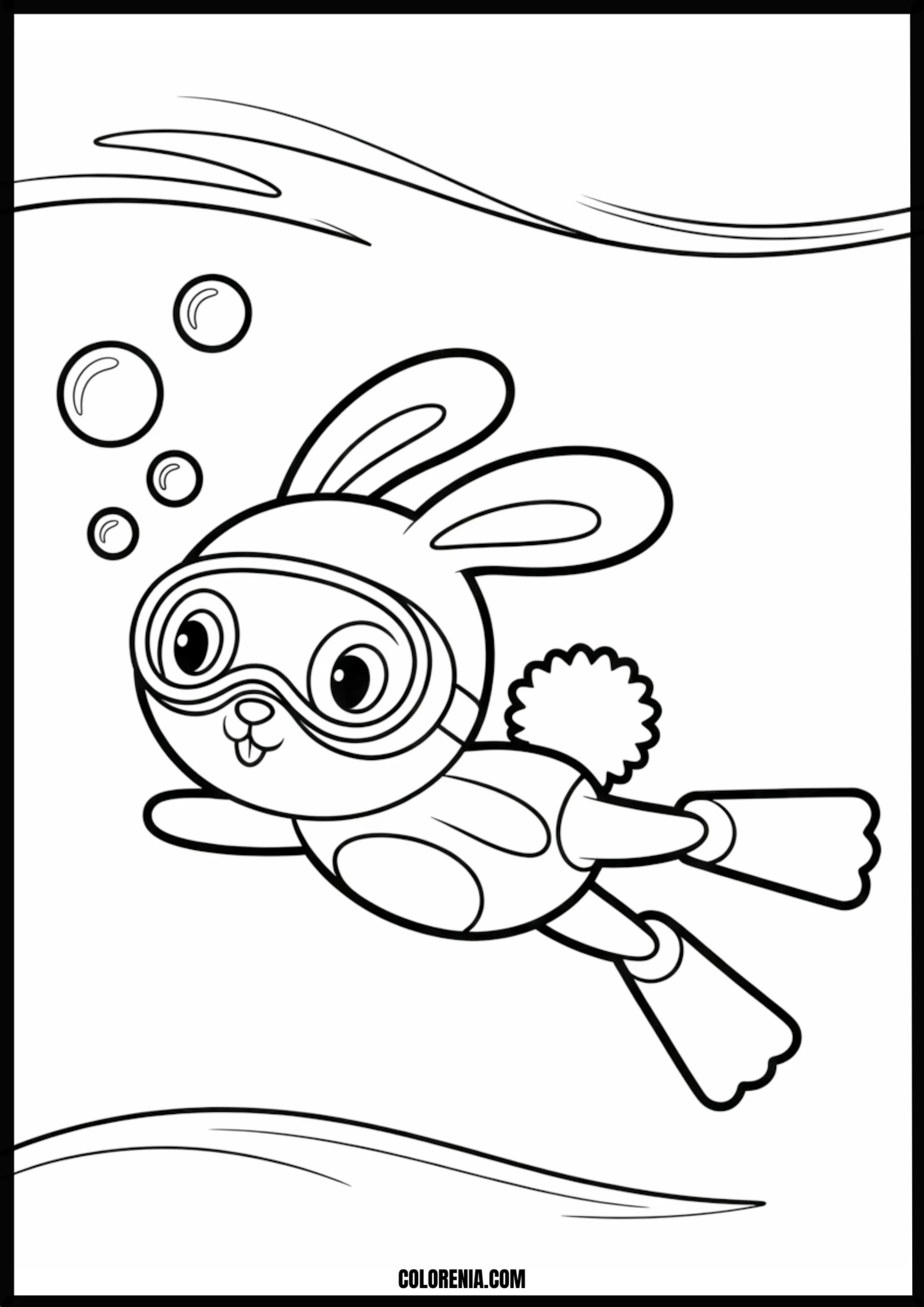 Bunny Scuba Diving Printable Coloring Page Coloring page of bunny scuba diving