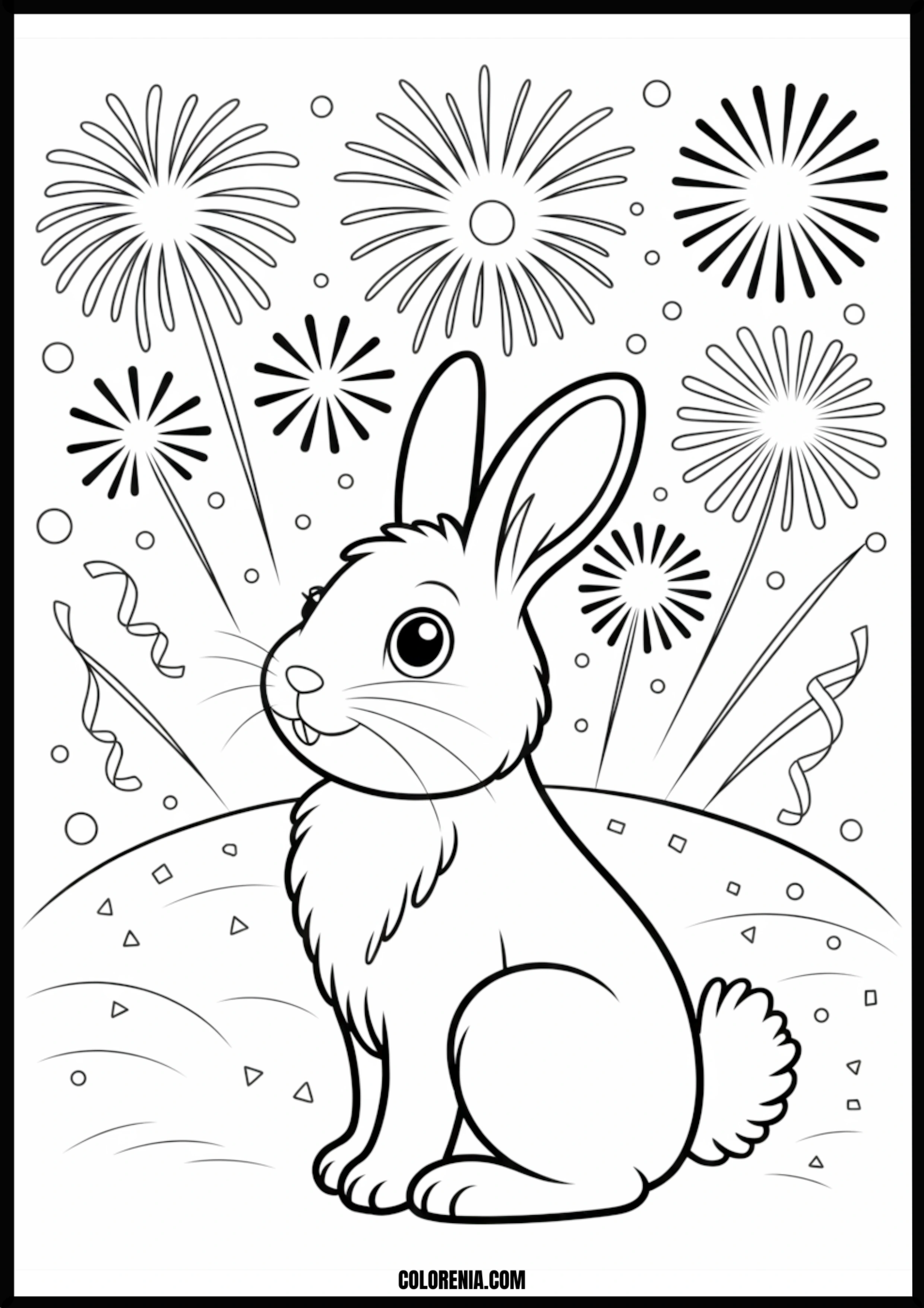 Bunny And Fireworks Printable Coloring Page Coloring page of bunny and fireworks