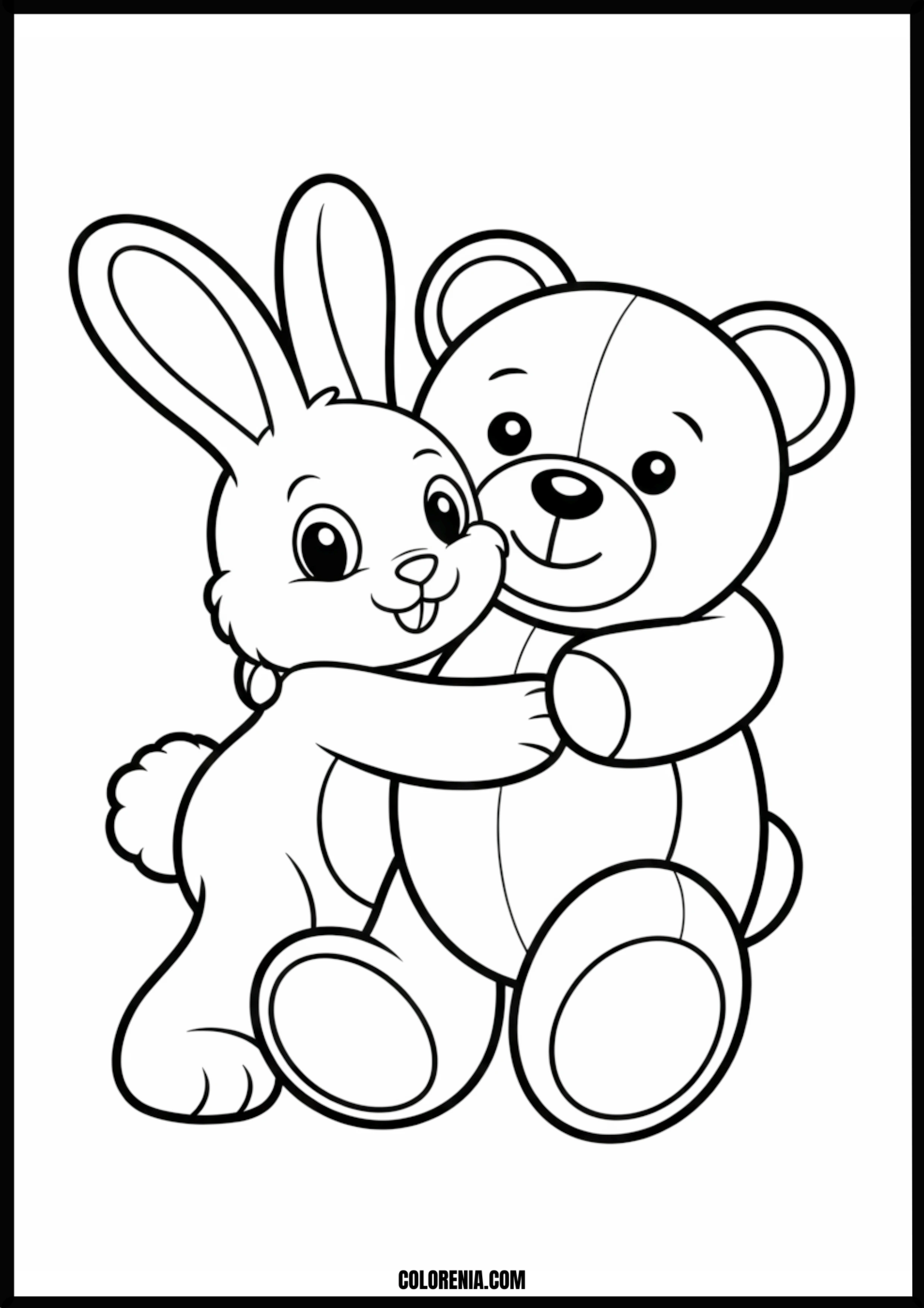 Bunny And Bear Hug Printable Coloring Page Coloring page of bunny and bear hug