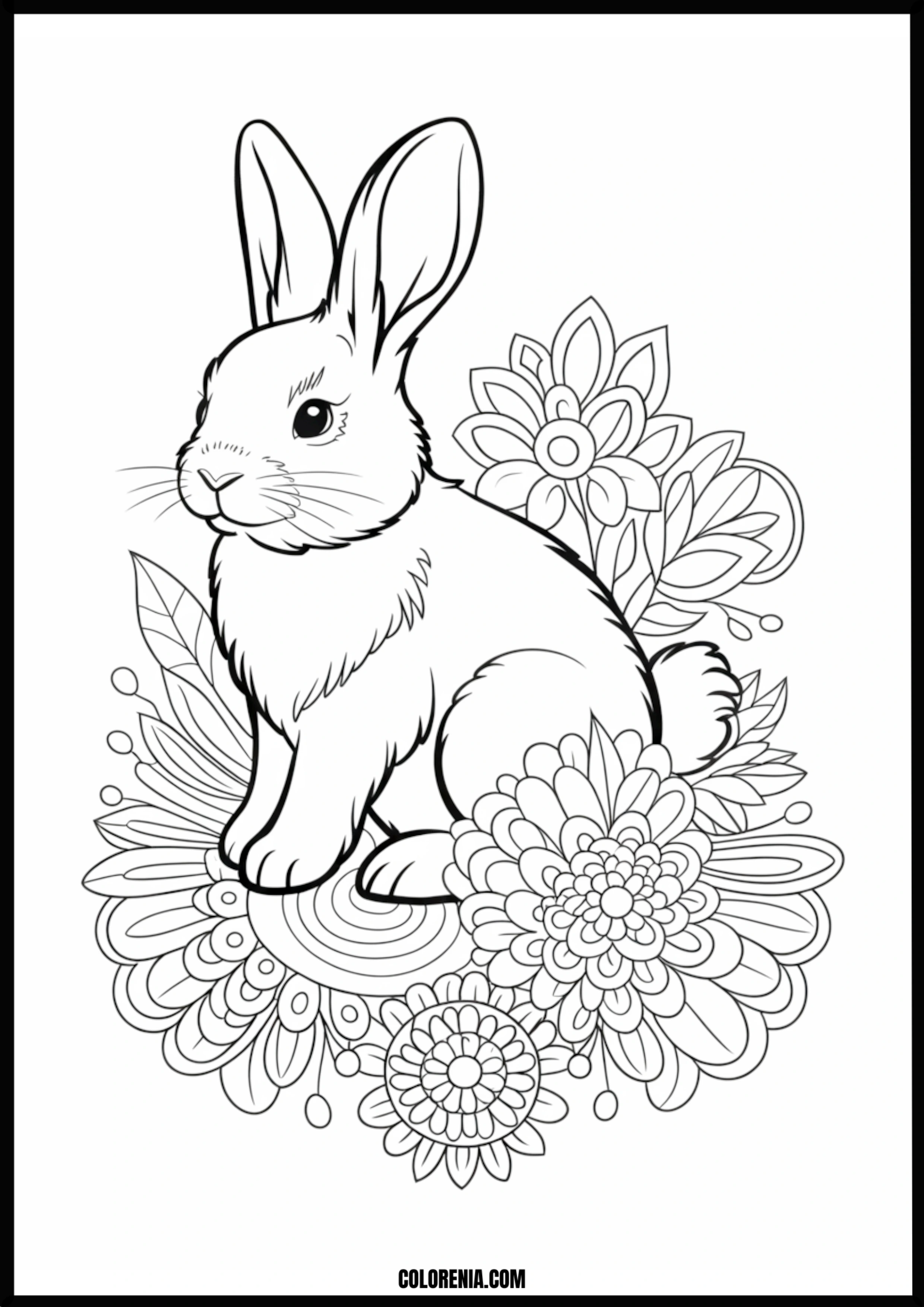 Bunny And Flowers Printable Coloring Page Coloring page of bunny and flowers