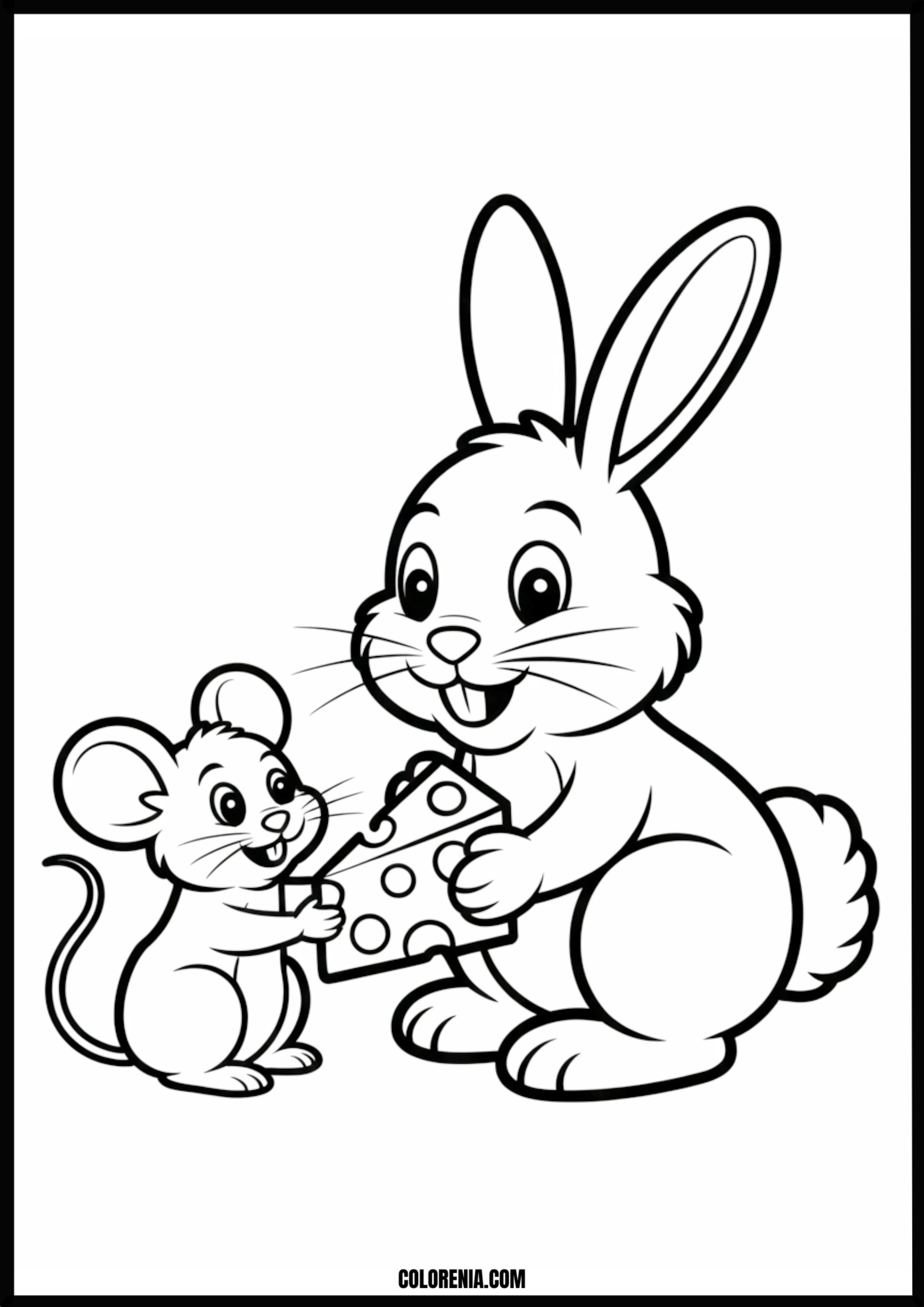 Bunny And Mouse Sharing Cheese Printable Coloring Page Coloring page of bunny and mouse sharing cheese