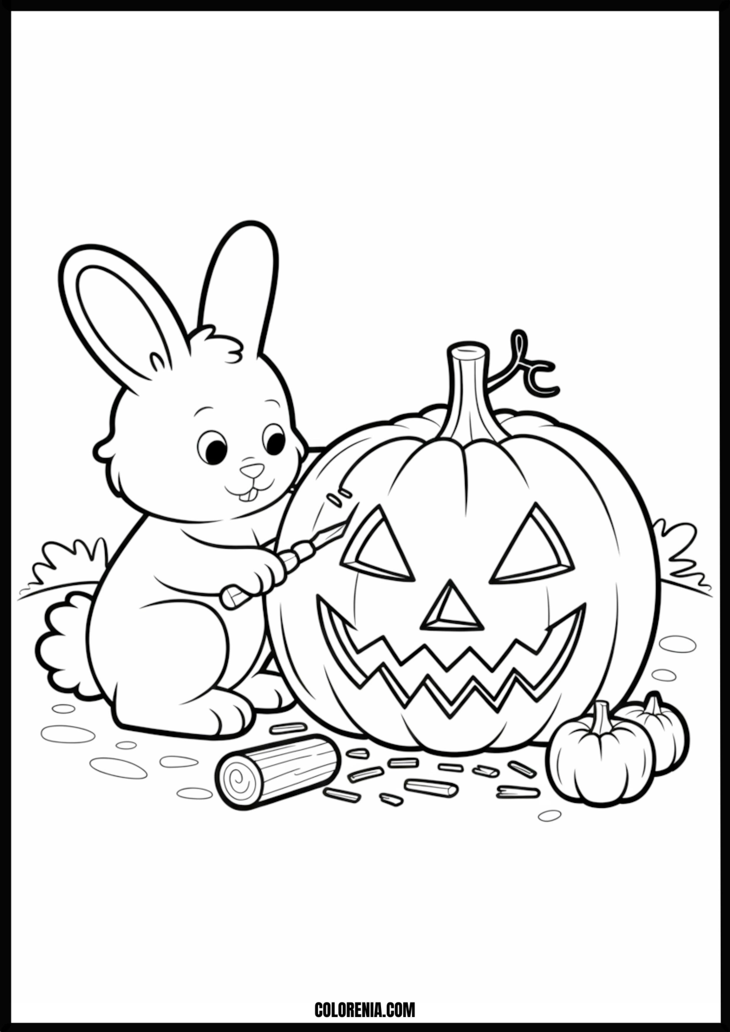 Bunny Carves Jack O Lantern Printable Coloring Page Coloring page of bunny carves jack o lantern