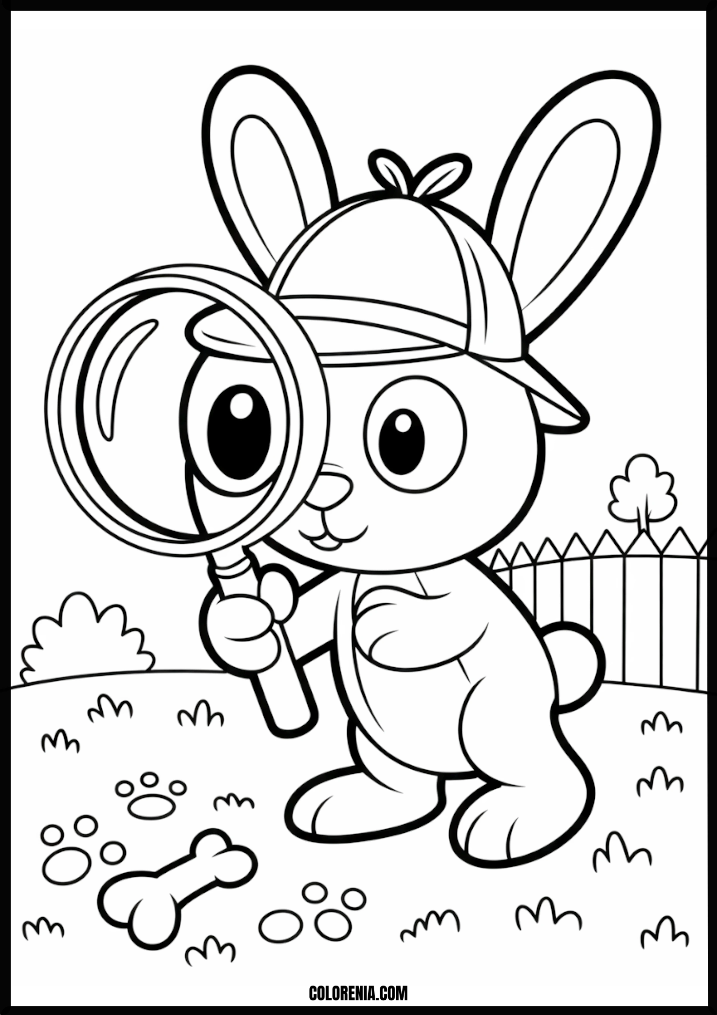 Bunny Detective Discovers A Bone Printable Coloring Page Coloring page of bunny detective discovers a bone