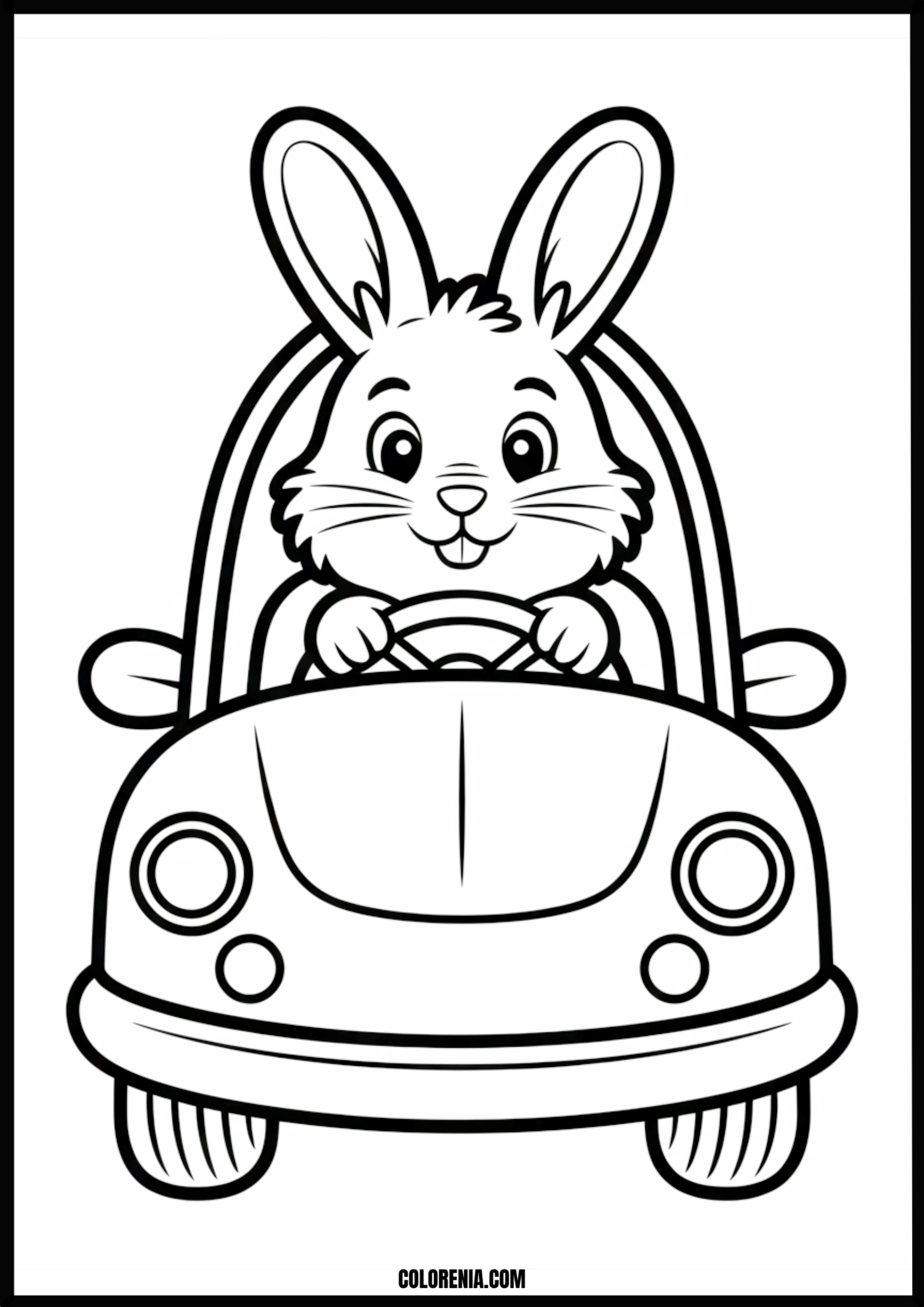 Bunny Driving Car Printable Coloring Page Coloring page of bunny driving car