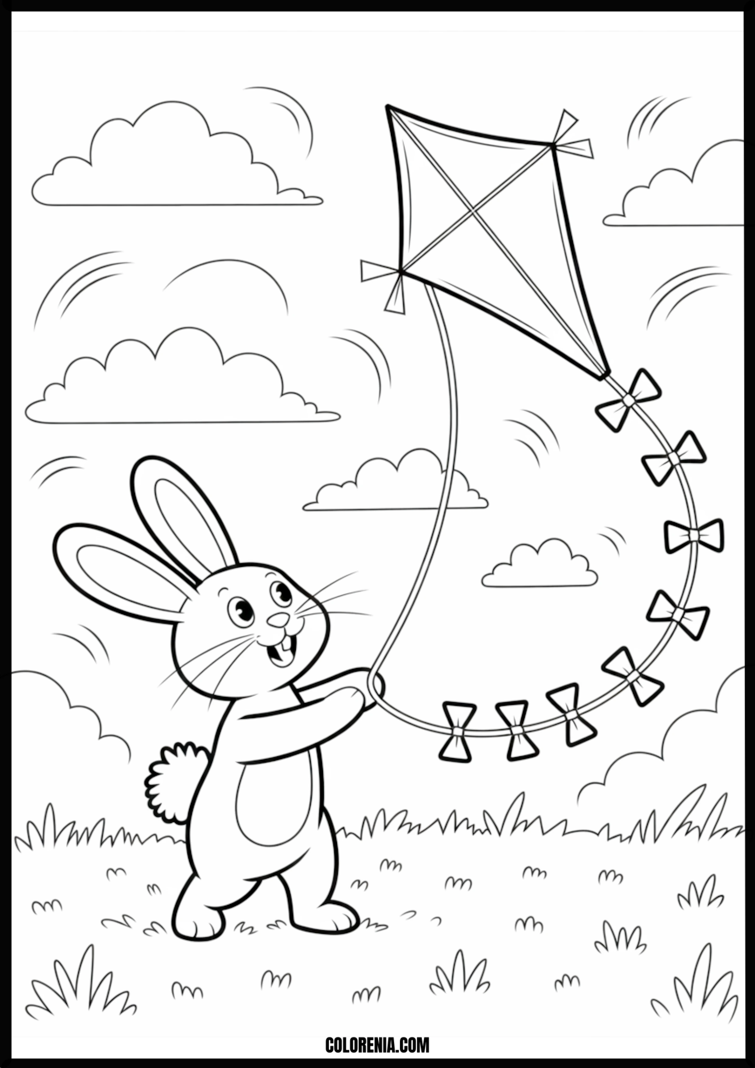 Bunny Flying A Kite Printable Coloring Page Coloring page of bunny flying a kite