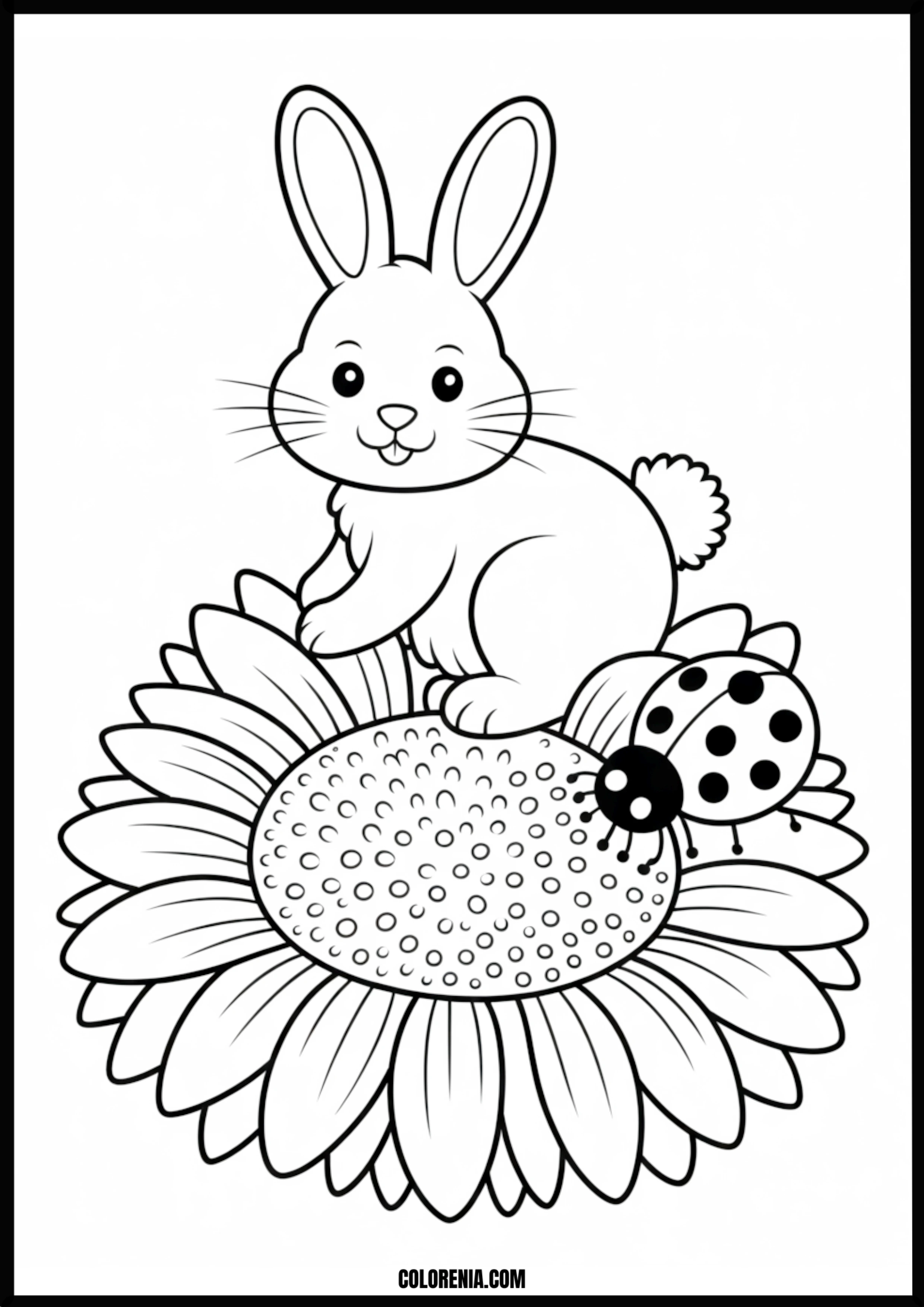 Bunny Ladybug And Flower Printable Coloring Page Coloring page of bunny ladybug and flower