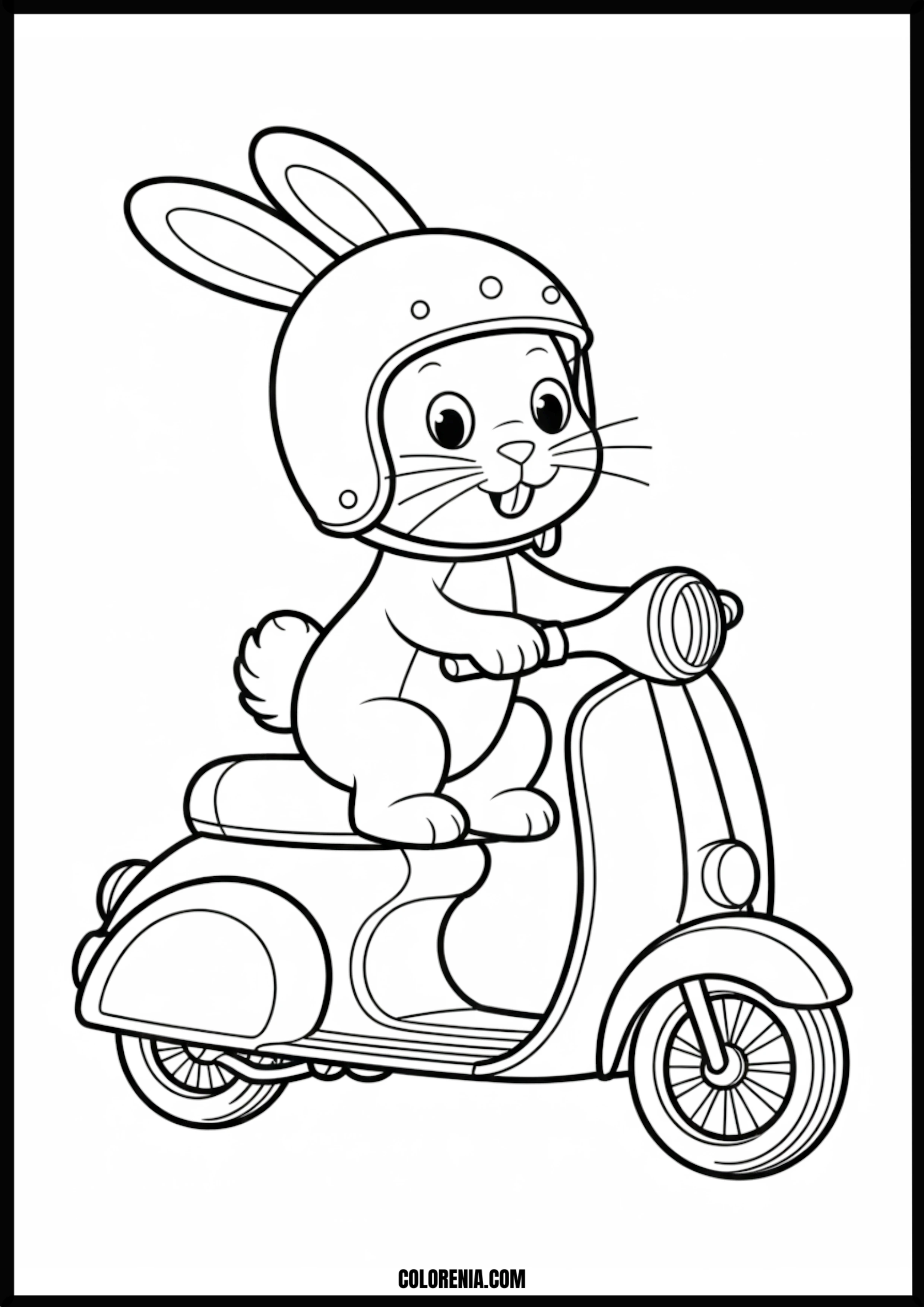 Bunny Riding A Scooter With Helmet Printable Coloring Page Coloring page of bunny riding a scooter with helmet