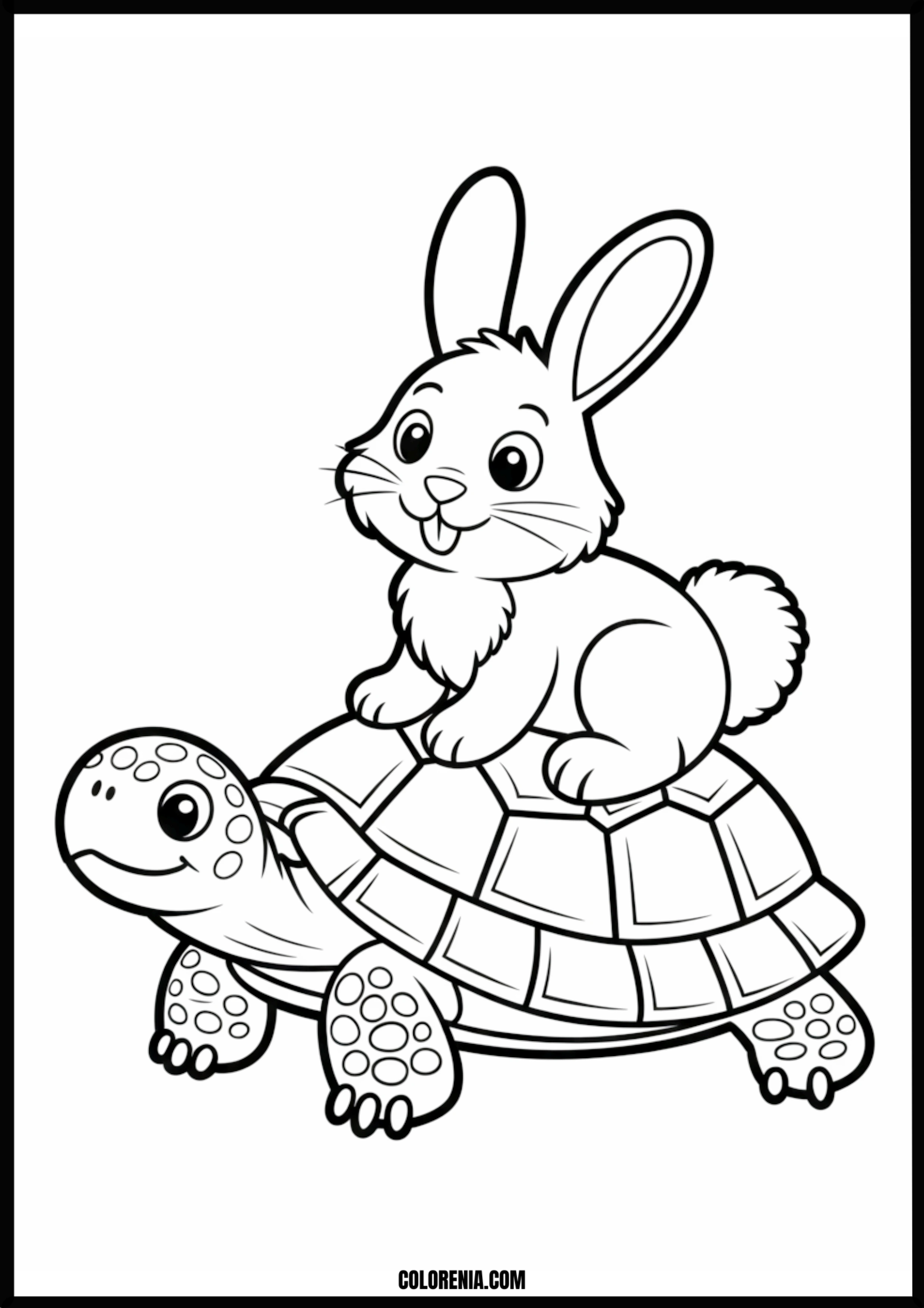 Bunny Riding Turtle Printable Coloring Page Coloring page of bunny riding turtle