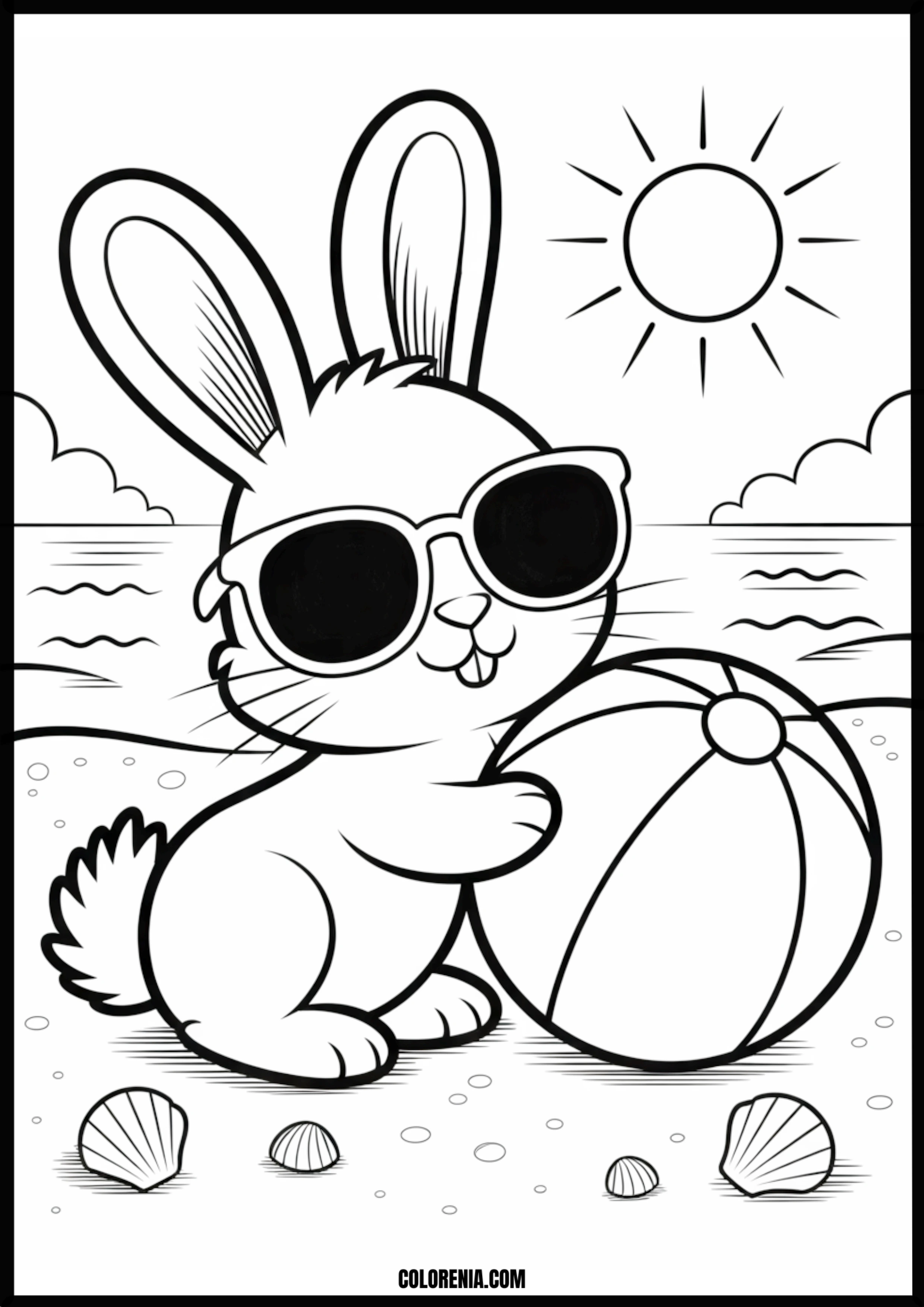 Bunny Sunglasses Beach Ball Printable Coloring Page Coloring page of bunny sunglasses beach ball
