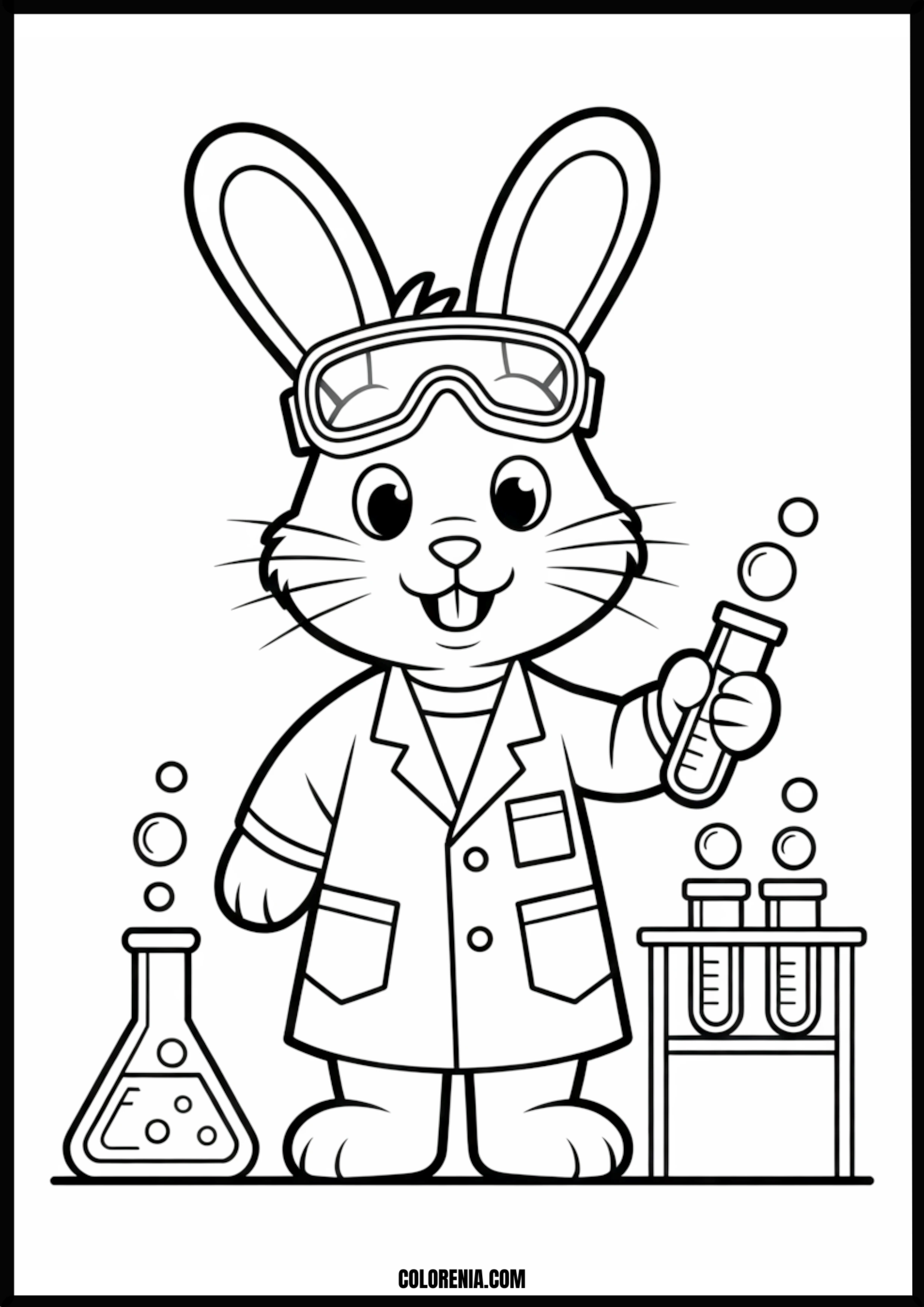 Cartoon Bunny Scientist Experiment Printable Coloring Page Coloring page of cartoon bunny scientist experiment