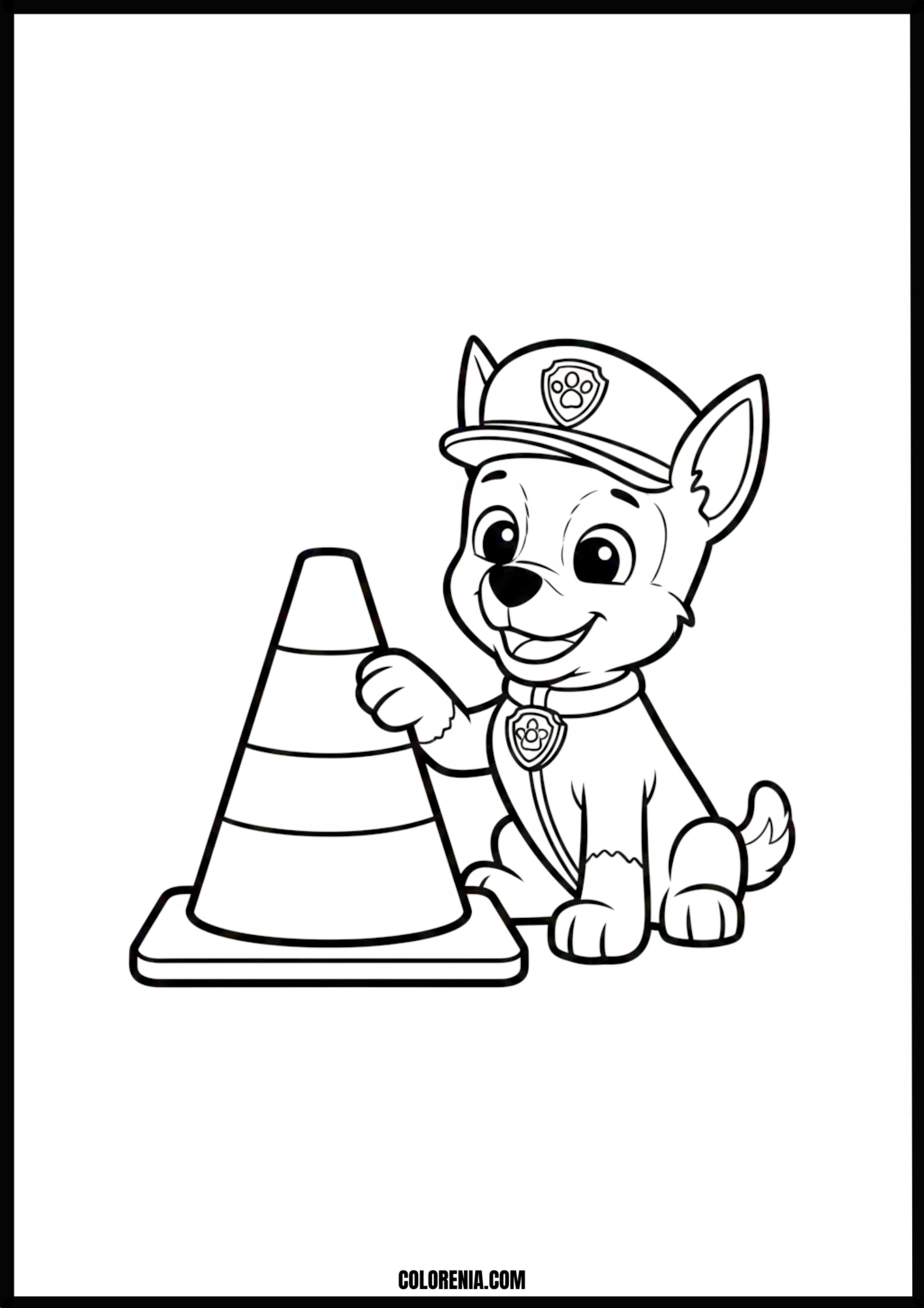 Chase Police Pup and Traffic Cone Coloring Page