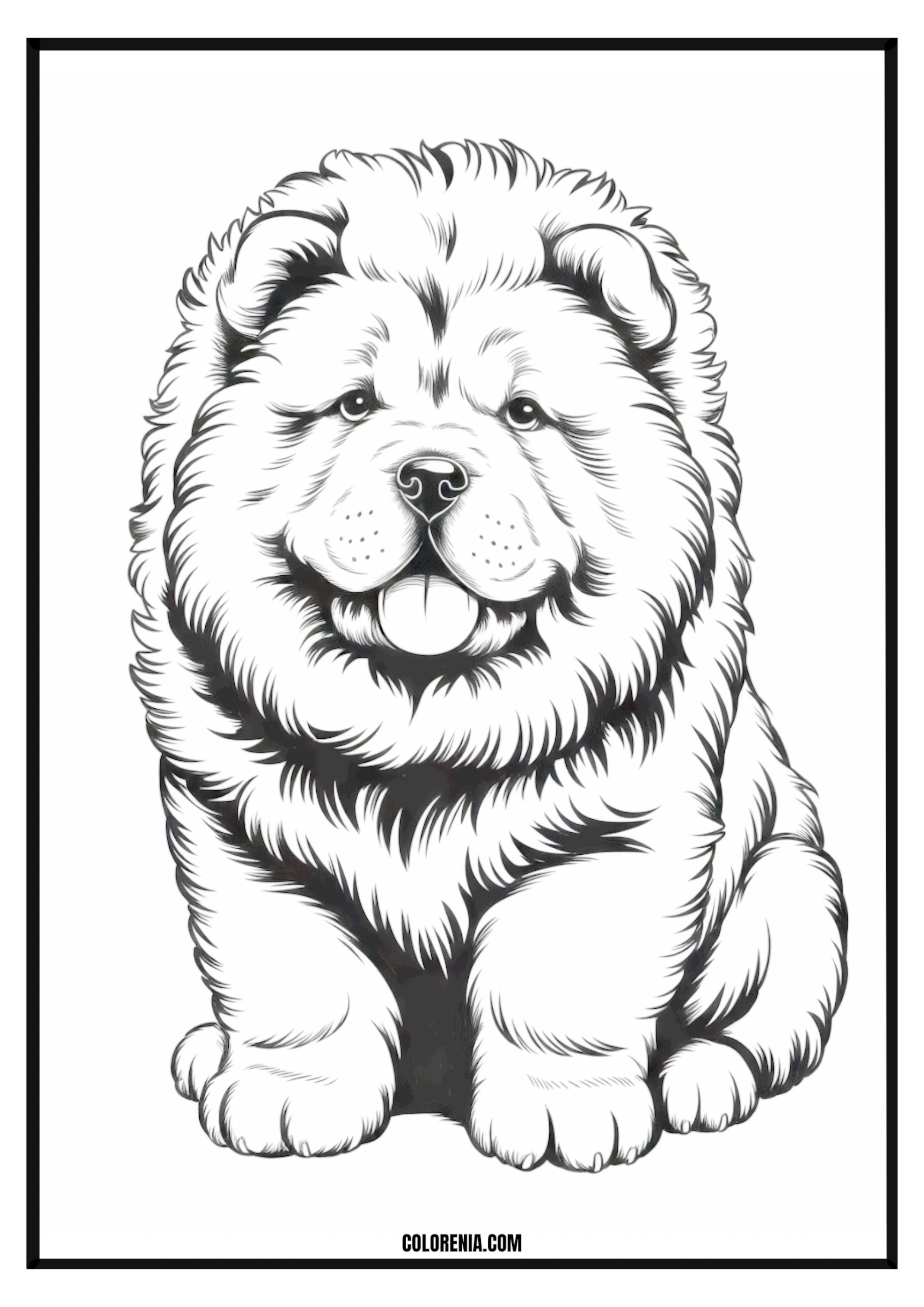 Printable Chow Chow Puppy Coloring Page Fluffy Chow Chow puppy sitting, an adorable dog for coloring.