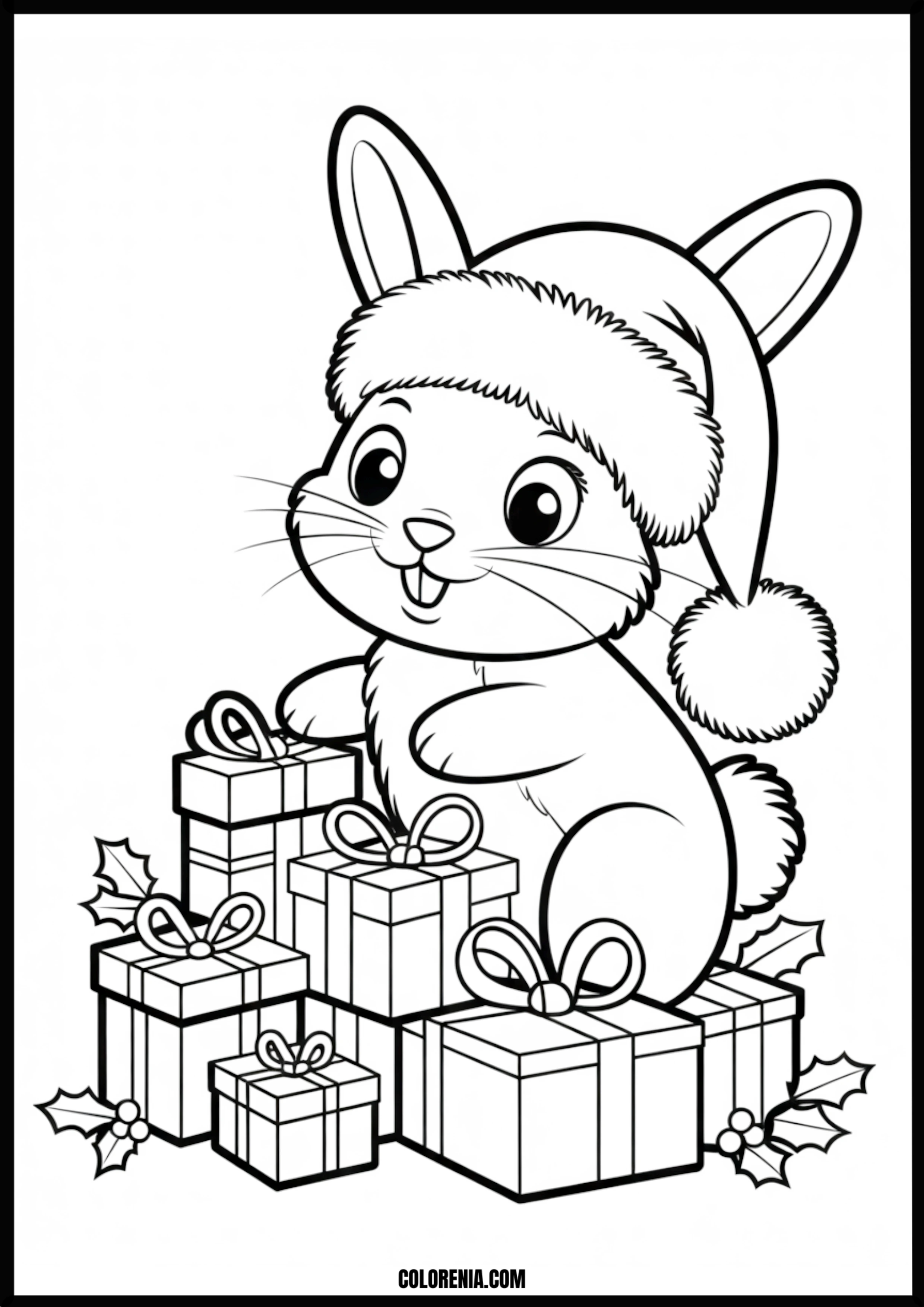 Christmas Bunny With Presents Printable Coloring Page Coloring page of christmas bunny with presents