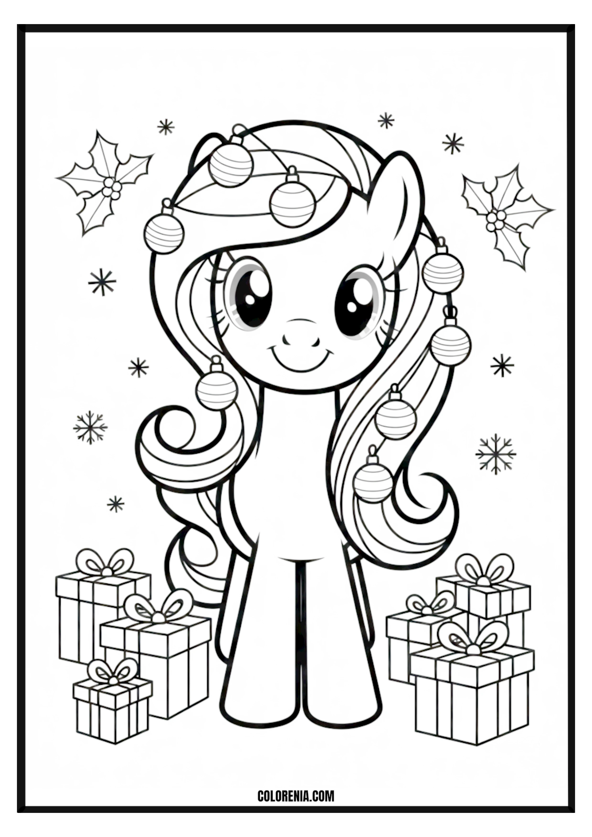Christmas Pony Coloring Page with Gifts Christmas pony with gifts coloring page.