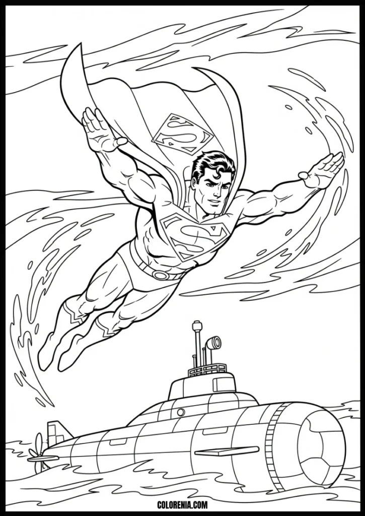 Classic_Superman_Flying_Above_Submarine_Free_Printable_Coloring_Page_for_Kids