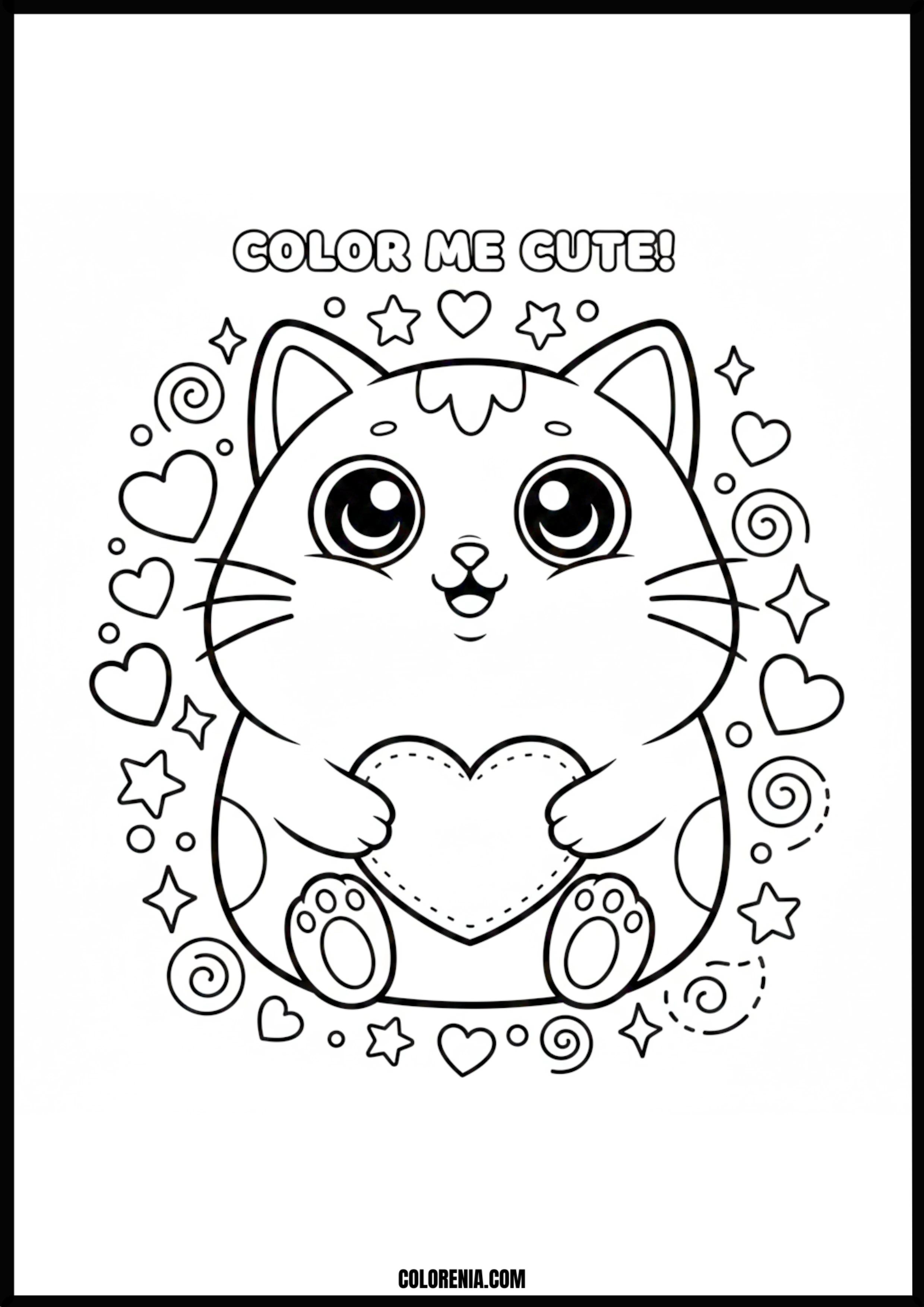 Color Me Cute Cat With Heart Coloring Page