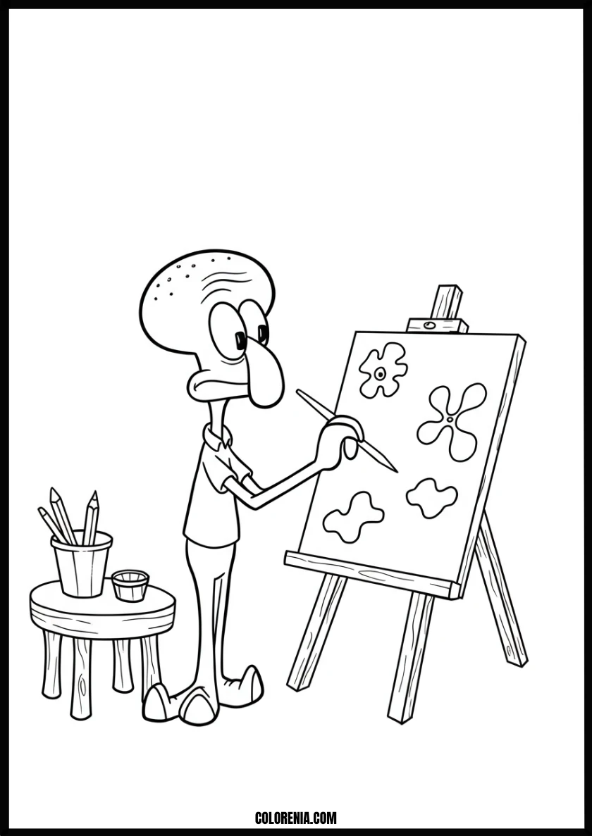 Creative Squidward Painting his Masterpiece Coloring Page