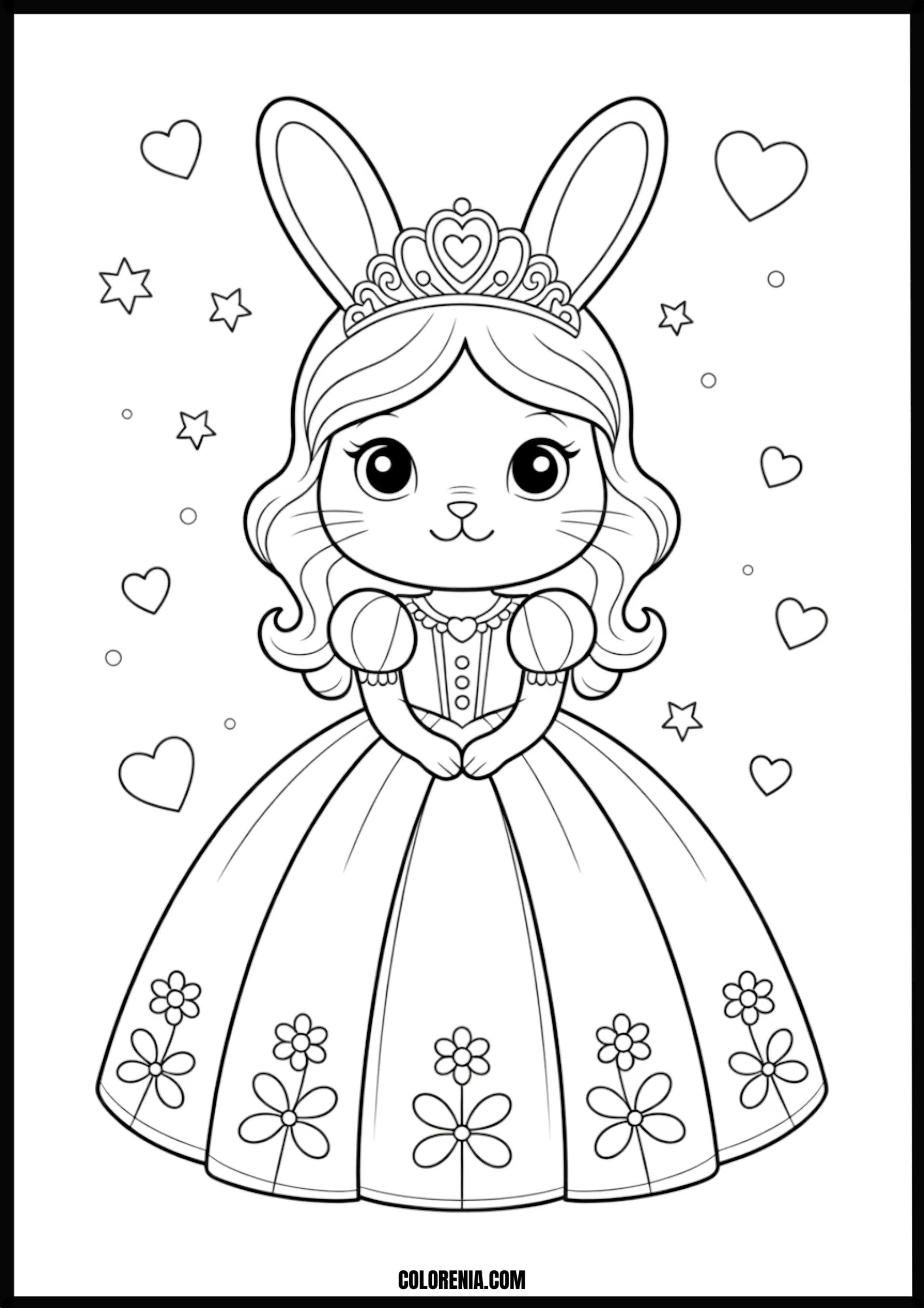 Cute Bunny Princess Printable Coloring Page Coloring page of cute bunny princess