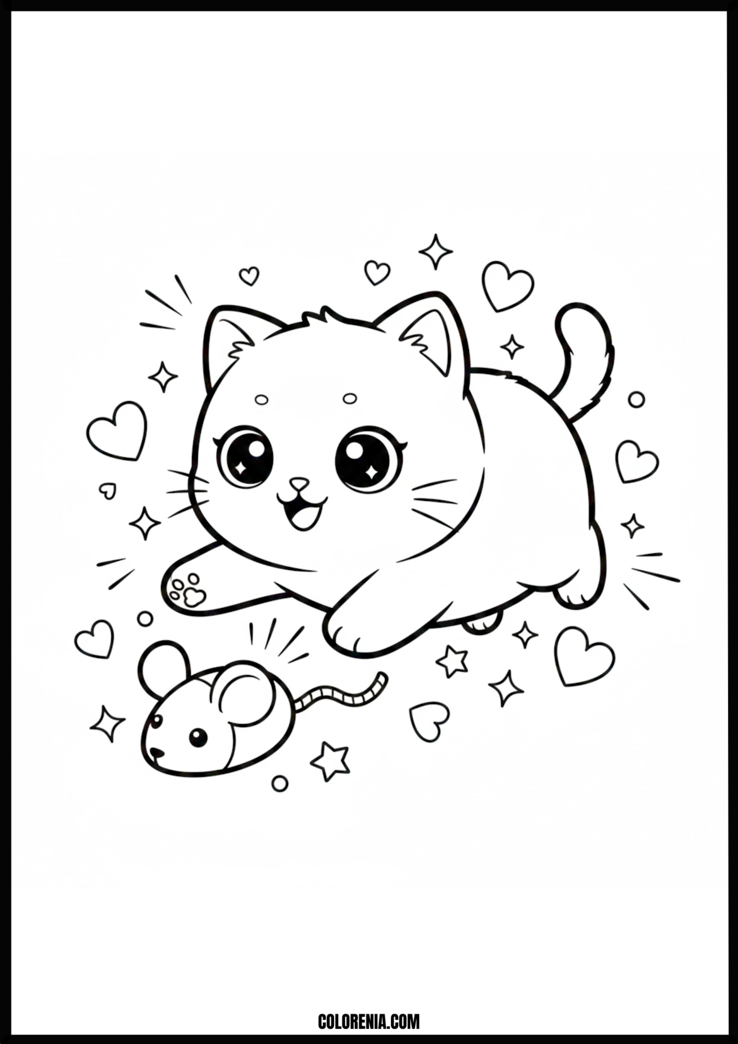 Cute Cat And Mouse Coloring Page