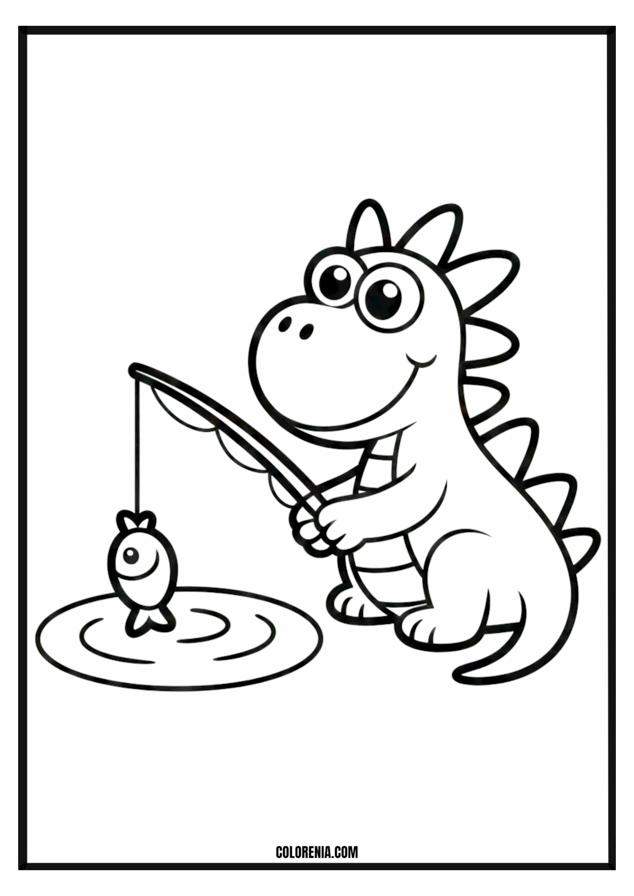 Cute Dinosaur Fishing Coloring Page