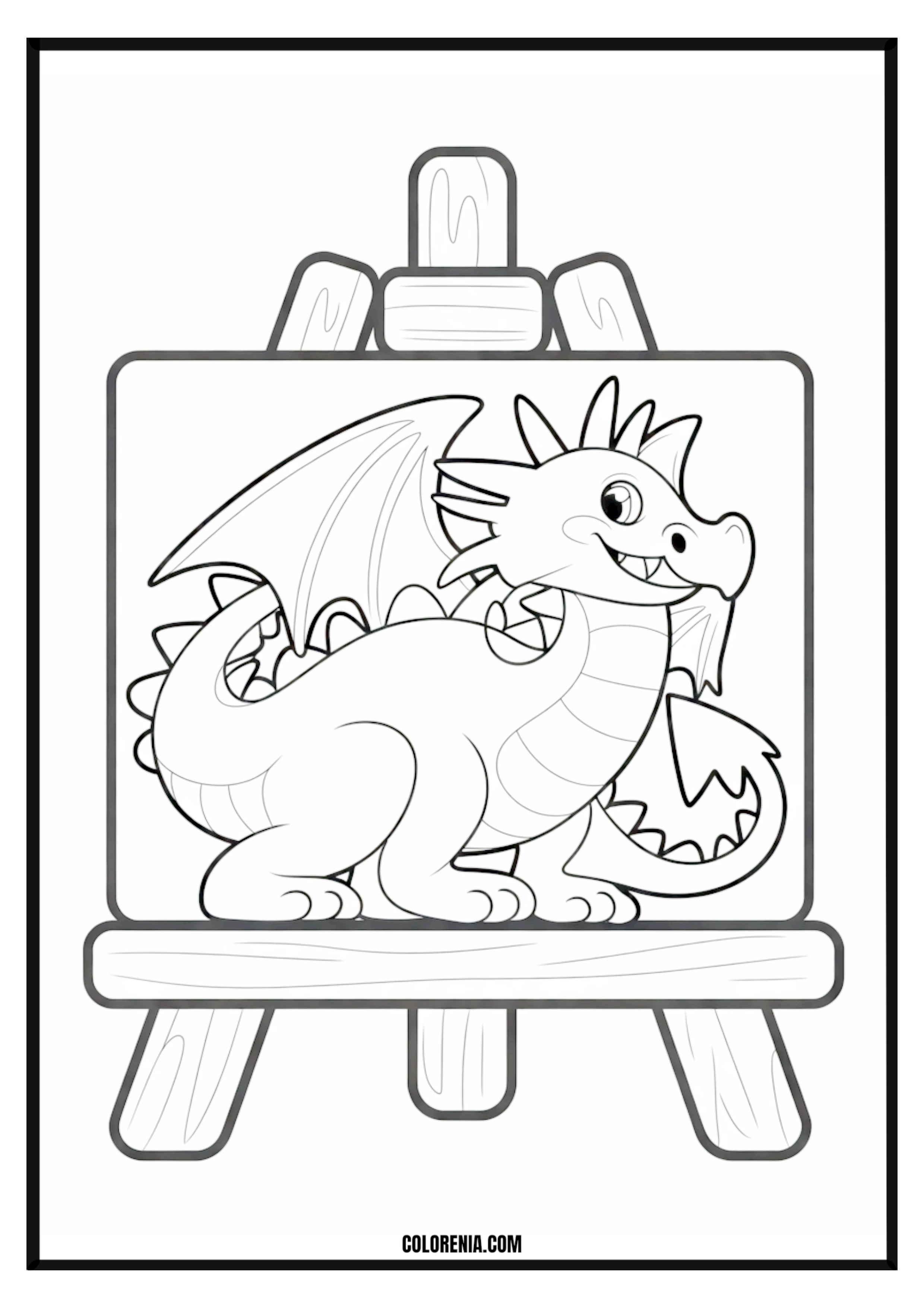 Cute Dragon Coloring Page on Easel