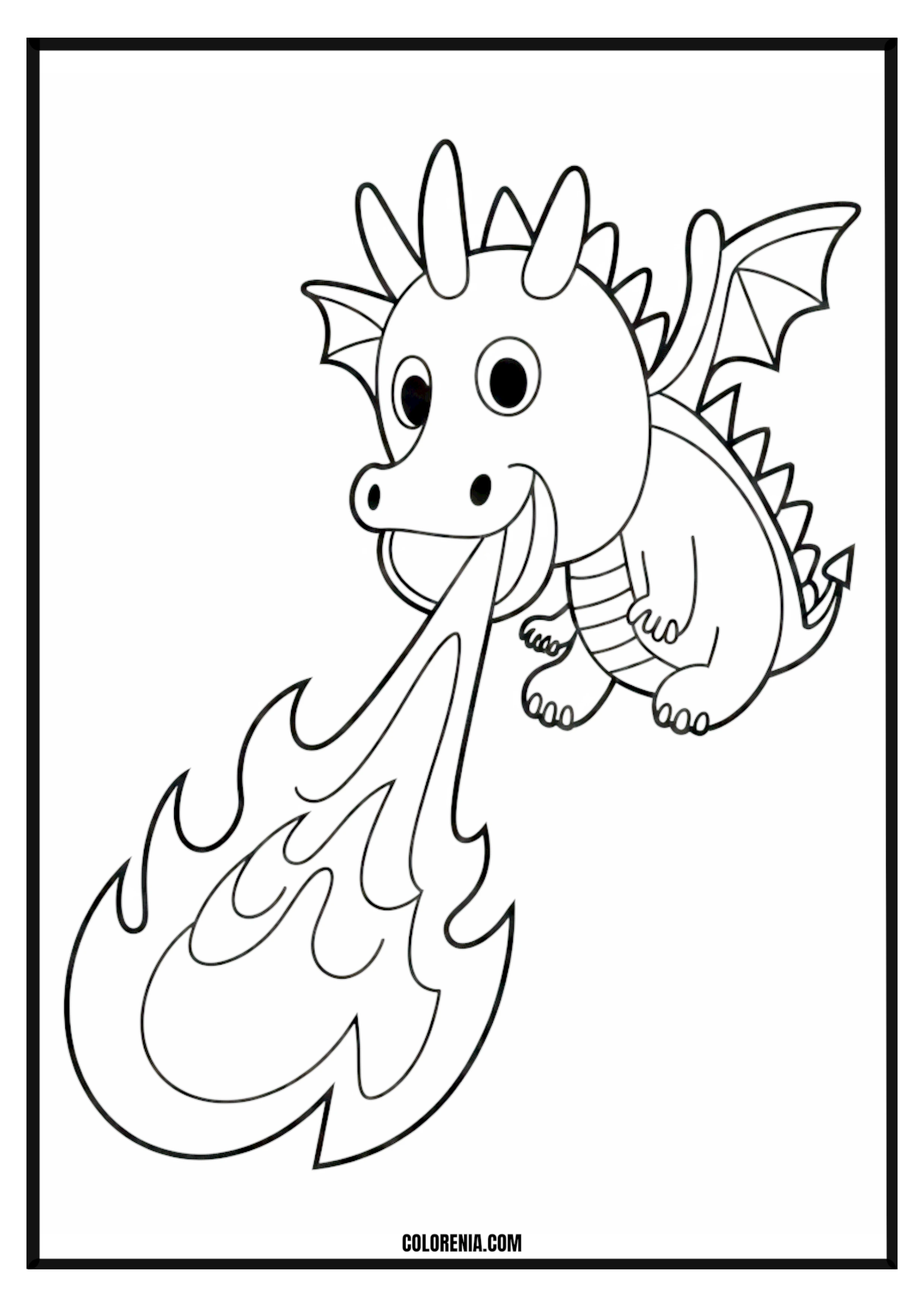 Cute Dragon Fire Breathing Outline